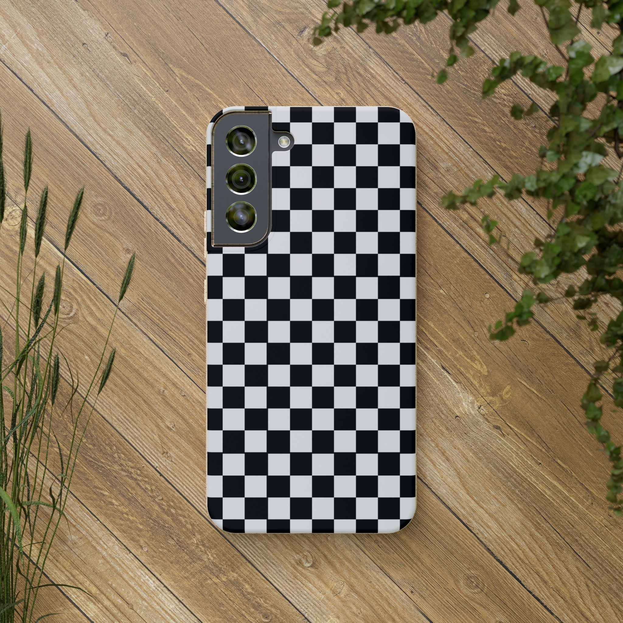 Eco-Friendly Biodegradable Checkered Phone Case for iPhone & Samsung - Perfect for Everyday Use & Outdoor Activities