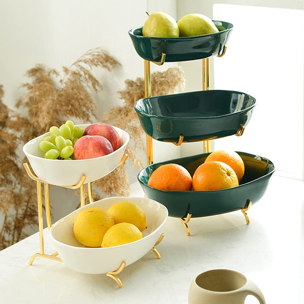 3-Tier Fruit Basket - Creative Multilayer Serving Tray for Living Room Decor, Chinese Snack Plate & Candy Dish - Green | Perfect for Parties, Home Decor & Office Reception Desk