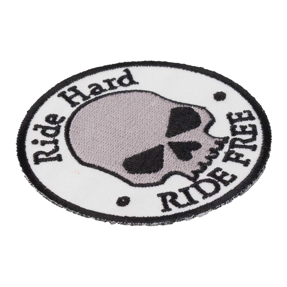 Biker Skull Patches for Jackets & Vests - Ride Hard Ride Free Embroidered Iron-On Skull Patch - Perfect for Motorcycle Clubs, Biker Gangs & DIY Denim Customization