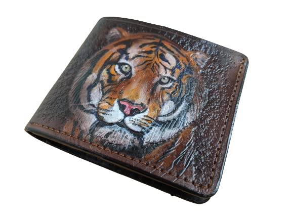 Bengal Tiger & Siberian Tiger Men's 3D Genuine Leather Bifold Wallet - Handmade Carved Tooled Airbrush Art Custom Personalized Wallet for Men - Perfect Gift for Father's Day, Birthday & Daily Use
