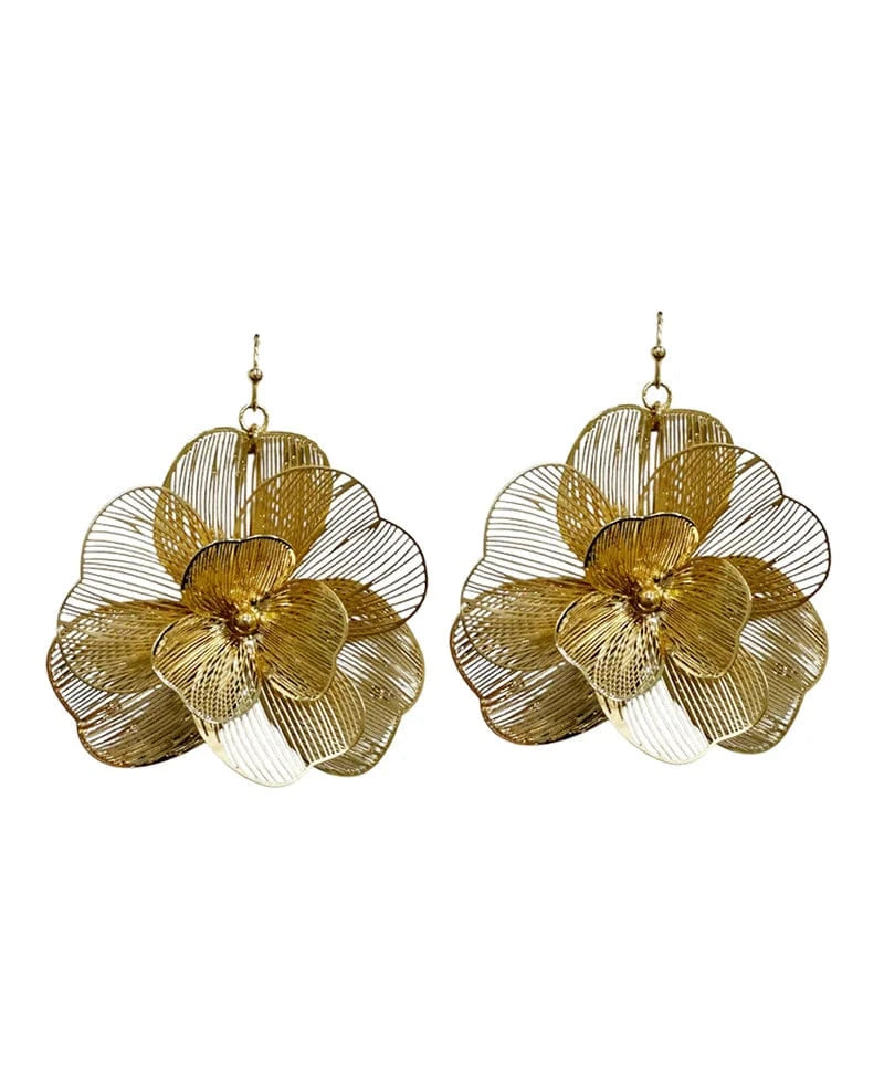 Gold Meshed Flower Earrings for Women - Elegant Floral Dangle Earrings for Party, Wedding & Everyday Wear