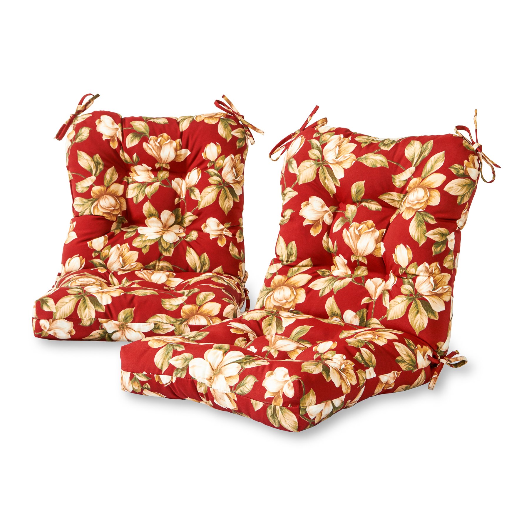 Greendale Home Fashions Outdoor Seat & Back Chair Cushions Set of 2 - Water-Resistant Tuscan Floral Pattern Patio Furniture Cushions for Garden, Deck, Poolside & Porch Use