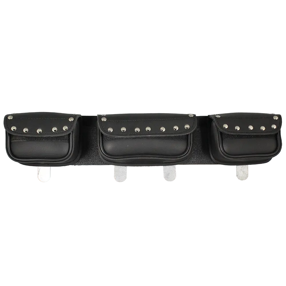 Open Road Chrome Studded Straight PVC Windshield Bag - Motorcycle Storage for Harley, Cruiser & Touring Bikes - Perfect for Road Trips & Daily Commute
