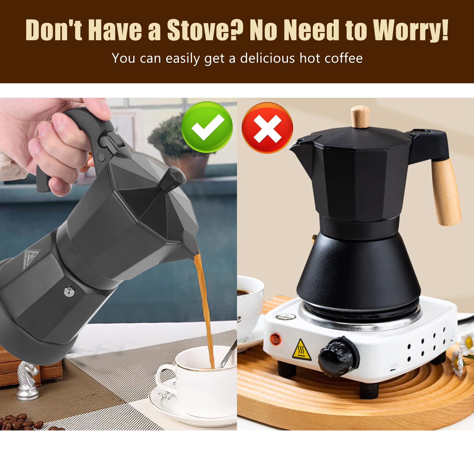 SHANGSKY 6-Cup Electric Coffee Maker - Italian Espresso Mocha Pot, Portable Aluminum Coffee Machine for Home & Office - Perfect for Espresso, Cappuccino, and Latte Making