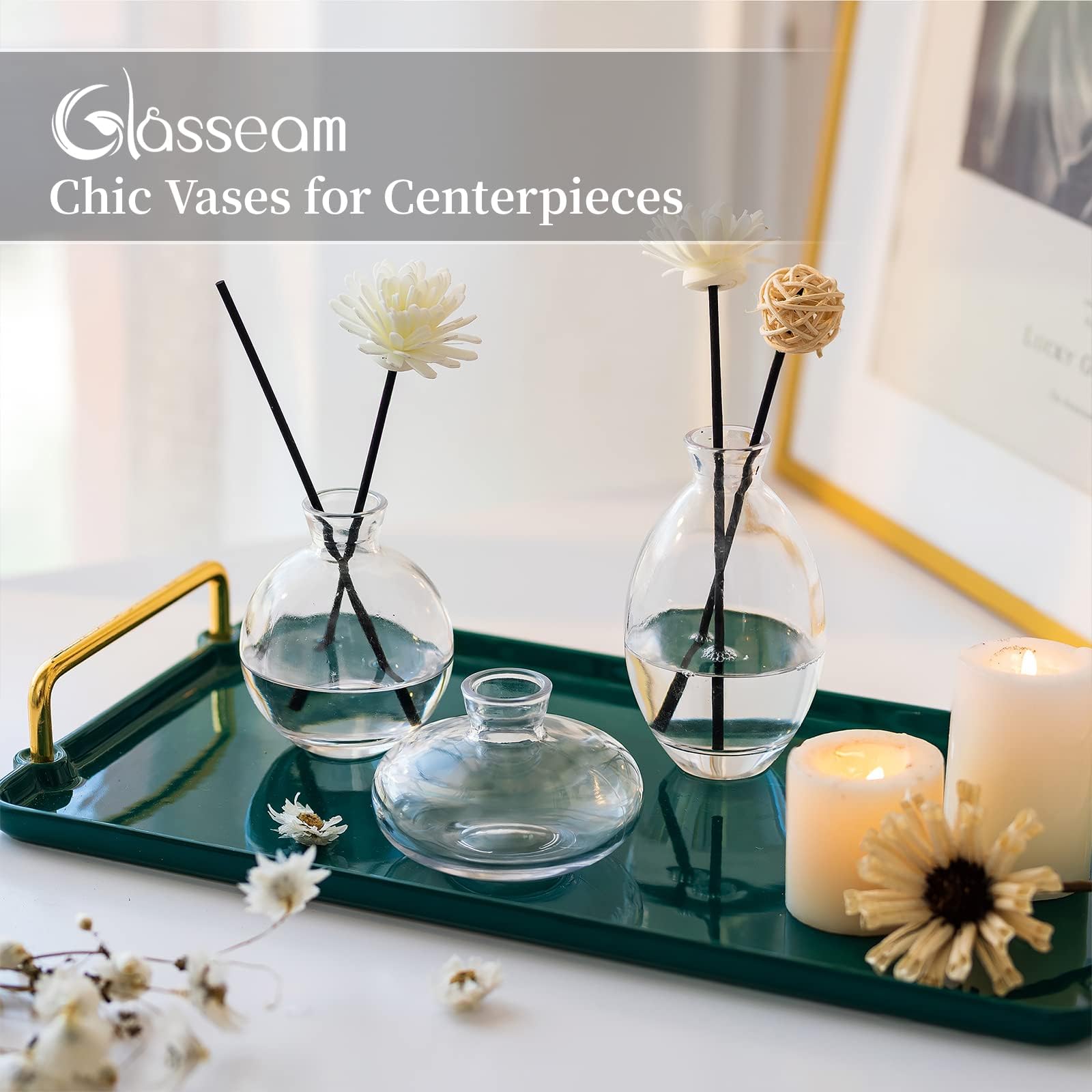 6Pcs Clear Glass Bud Vases for Wedding Centerpieces - Modern Mini Flower Vases Bulk Set, Handmade Aesthetic Table Decor for Weddings, Parties & Home Décor