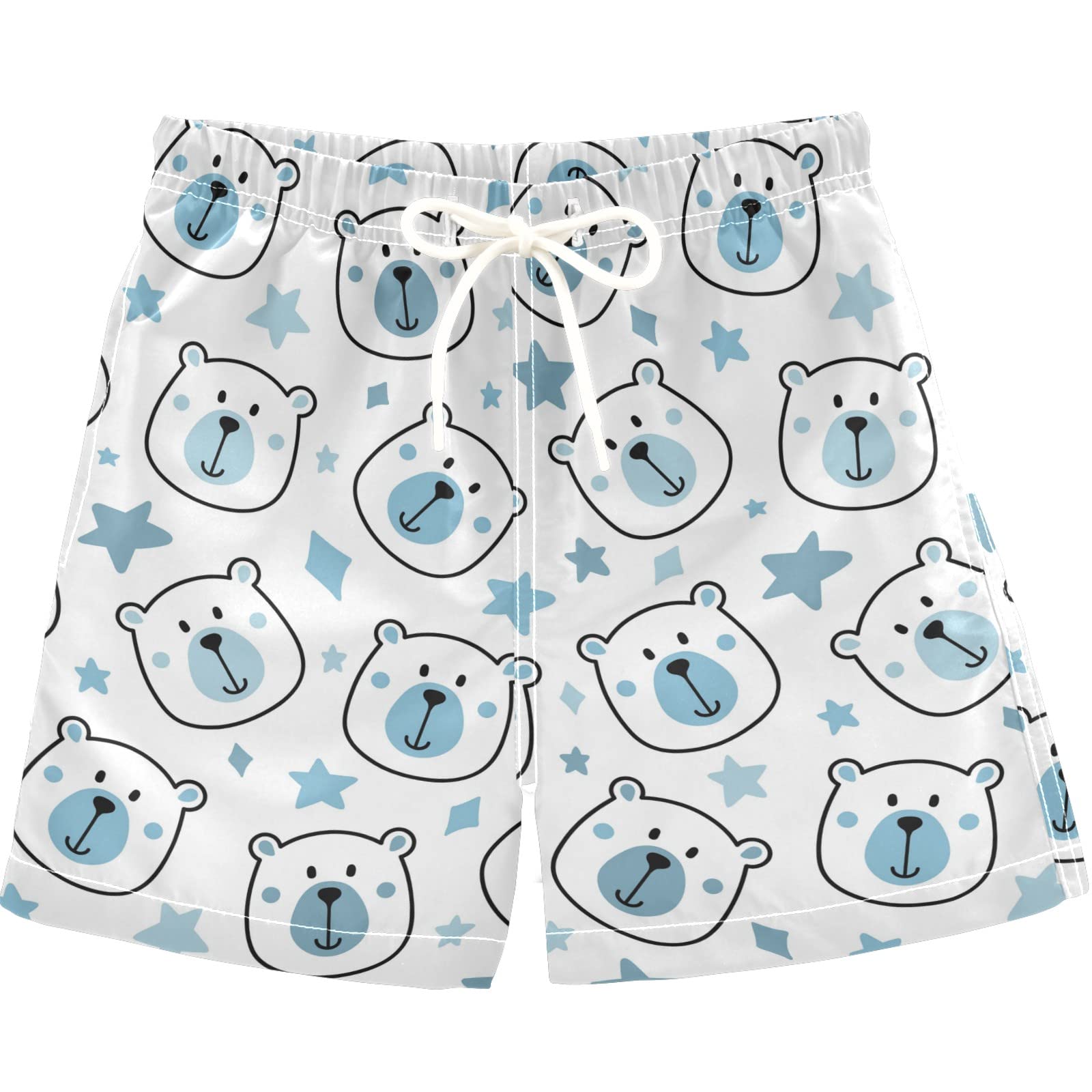 Visesunny White Bear Blue Star Cartoon Swim Trunks for Boys - Toddler & Kids Bathing Suits | Beach, Pool & Summer Water Play