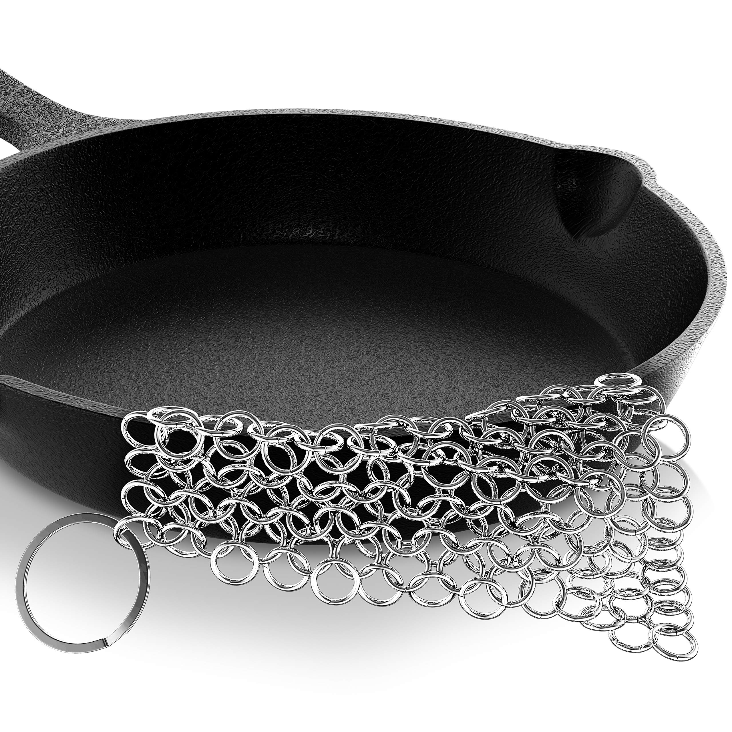 NutriChef Stainless Steel Chainmail Scrubber for Cast Iron Pans - 3.94
