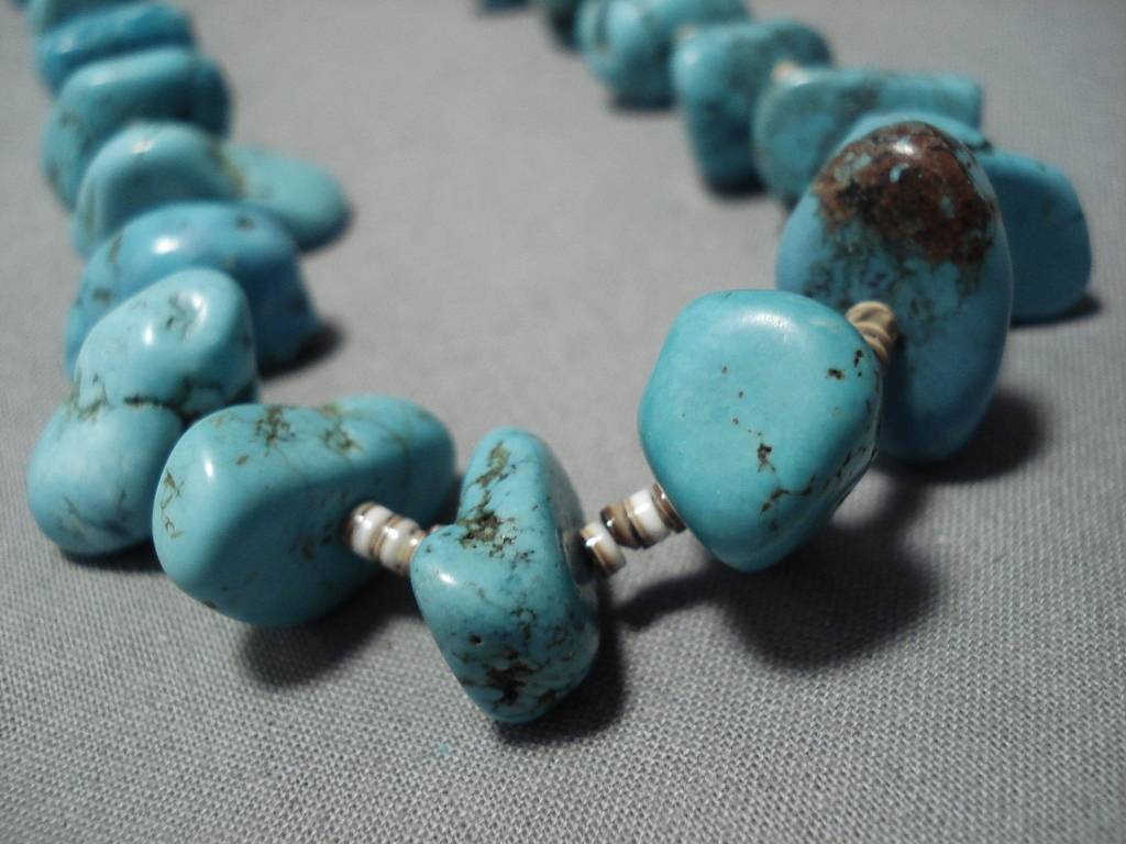 118g Vintage Navajo Turquoise Nugget Hesi Native American Necklace - Authentic Southwest Jewelry for Women, Boho Fashion & Cultural Gift