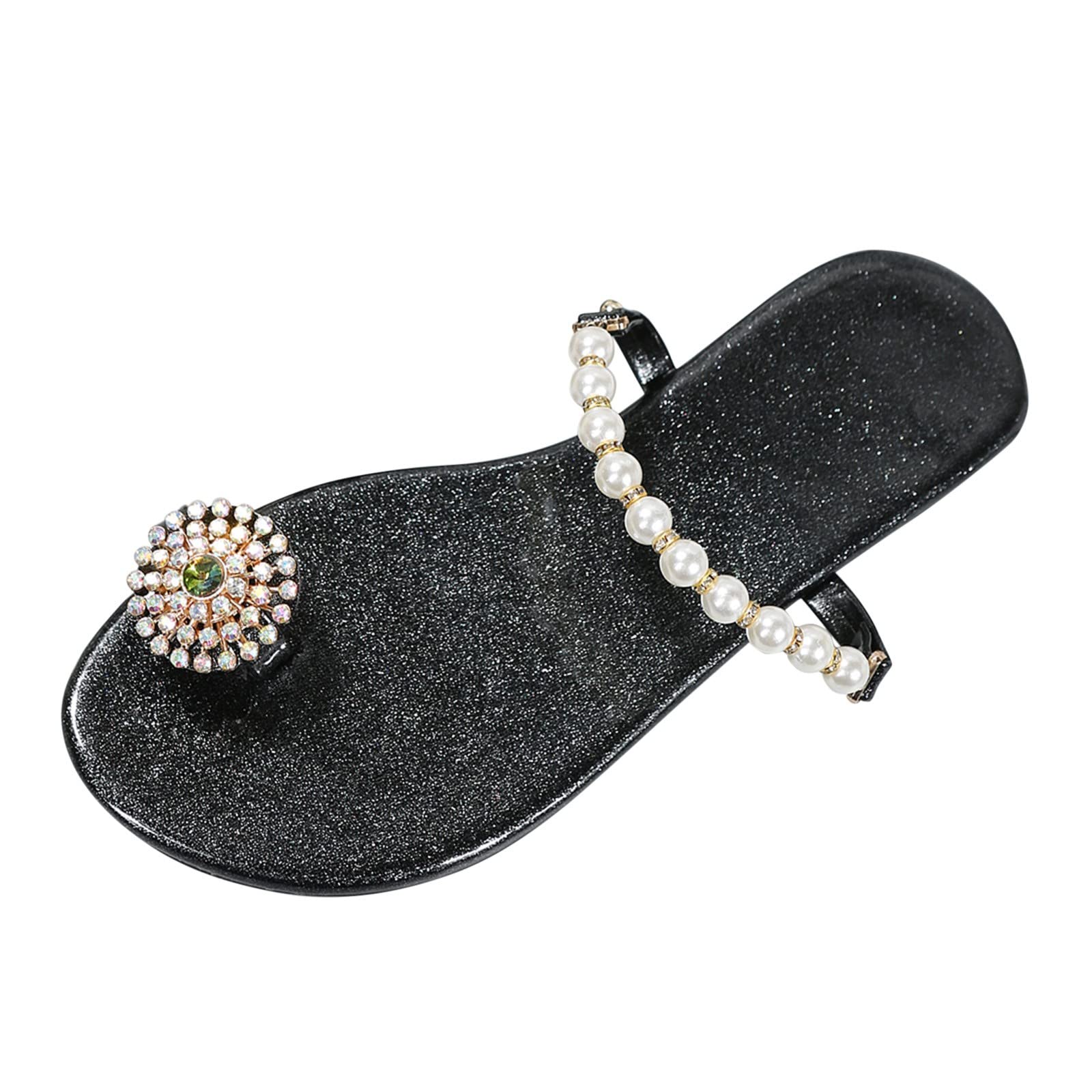 Leewos Women's Rhinestone Square Toe Flat Sandals - Braided Strap Slip-On Slides for Casual Wear & Beach Vacations | Comfortable Summer Slippers for Walking, Travel, and Outdoor Activities