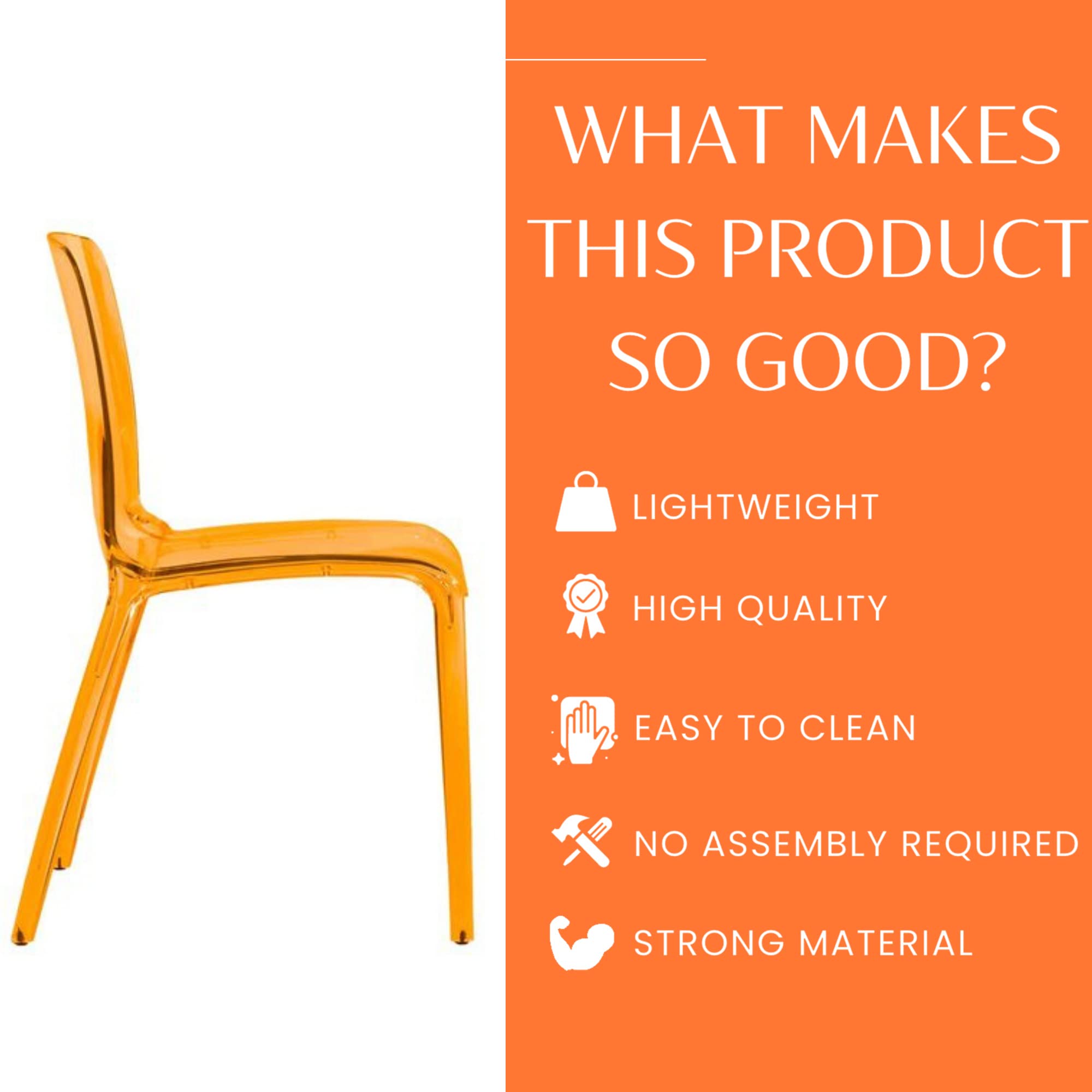 LeisureMod Adler Mid-Century Modern Dining Chair - Transparent Orange Acrylic Contemporary Design for Kitchen, Dining Room & Home Decor | Perfect for Modern Dining Sets, Breakfast Nooks & Stylish Interior Design