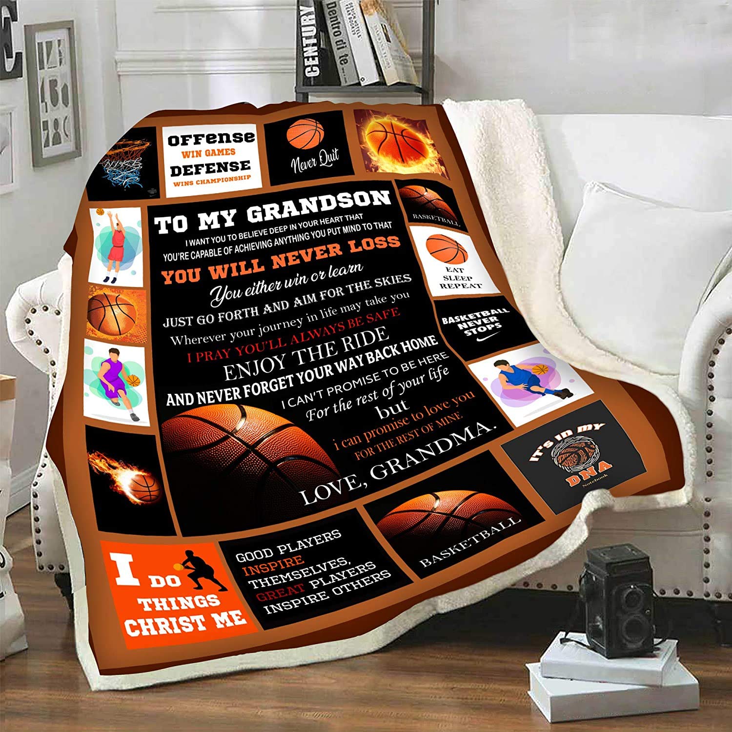 Premium Soft Fleece Blanket for Grandson - Basketball Themed Gift for Birthday, Christmas & Children's Day | Super Cozy Blanket for Boys, Sports Fans & Kids Bedroom Decor