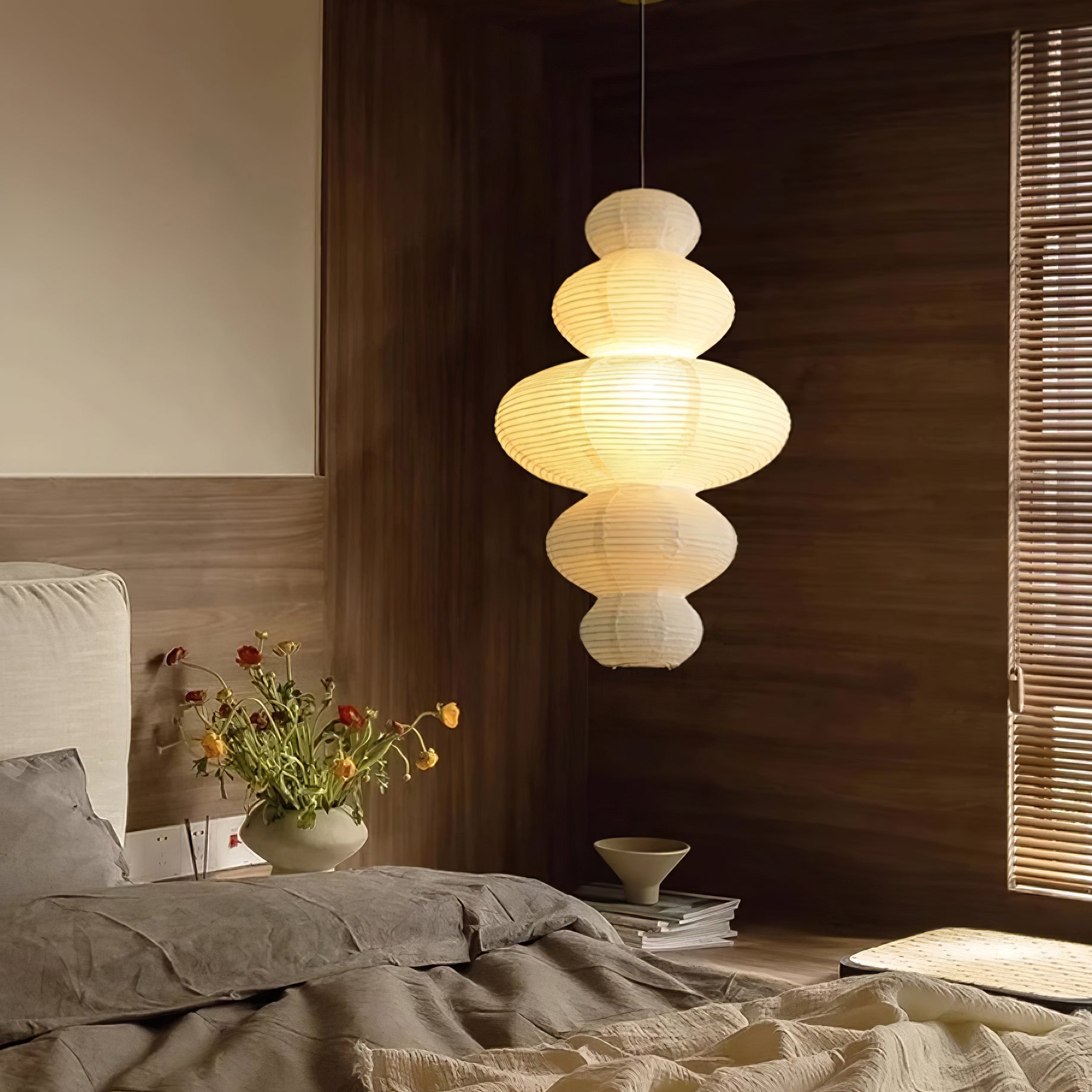 Akari Juni Pendant Swag Lamp - Modern Japanese Paper Lantern Light Fixture for Bedroom, Living Room & Dining Room Decor