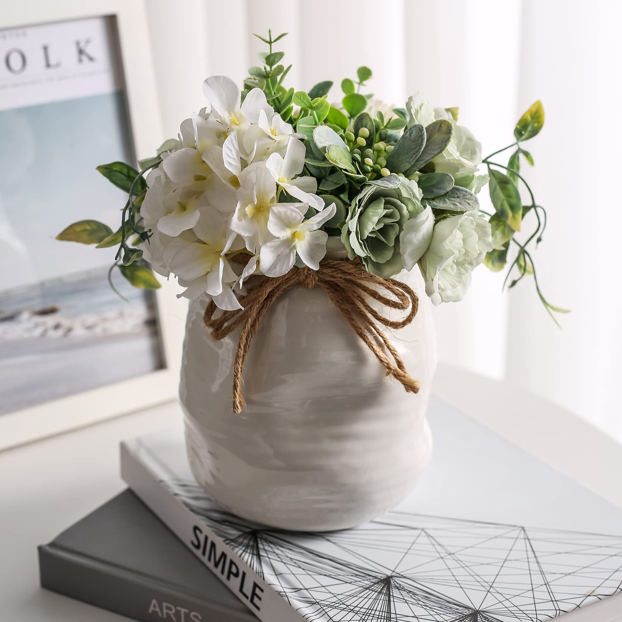 White Ceramic Flower Vase - Modern Farmhouse Centerpiece Decor for Entryway, Dining Table & Home Styling (6.3 Inch) - Perfect for Weddings, Living Room & Farmhouse Decor