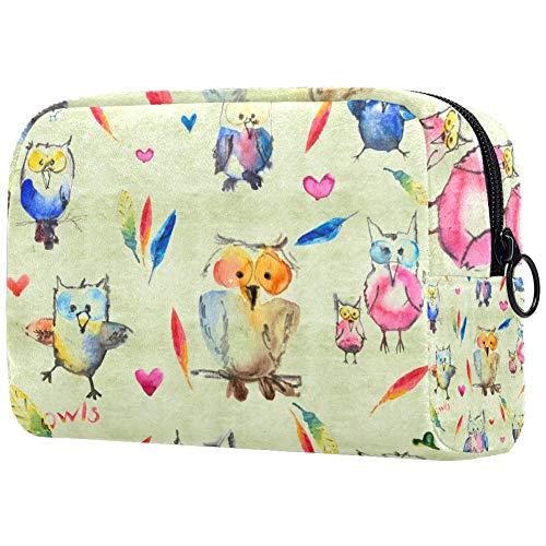 Waterproof Cute Owls Watercolor Cosmetic Bag - Portable Travel Makeup Organizer for Women | Perfect for Travel, Gym & Daily Use