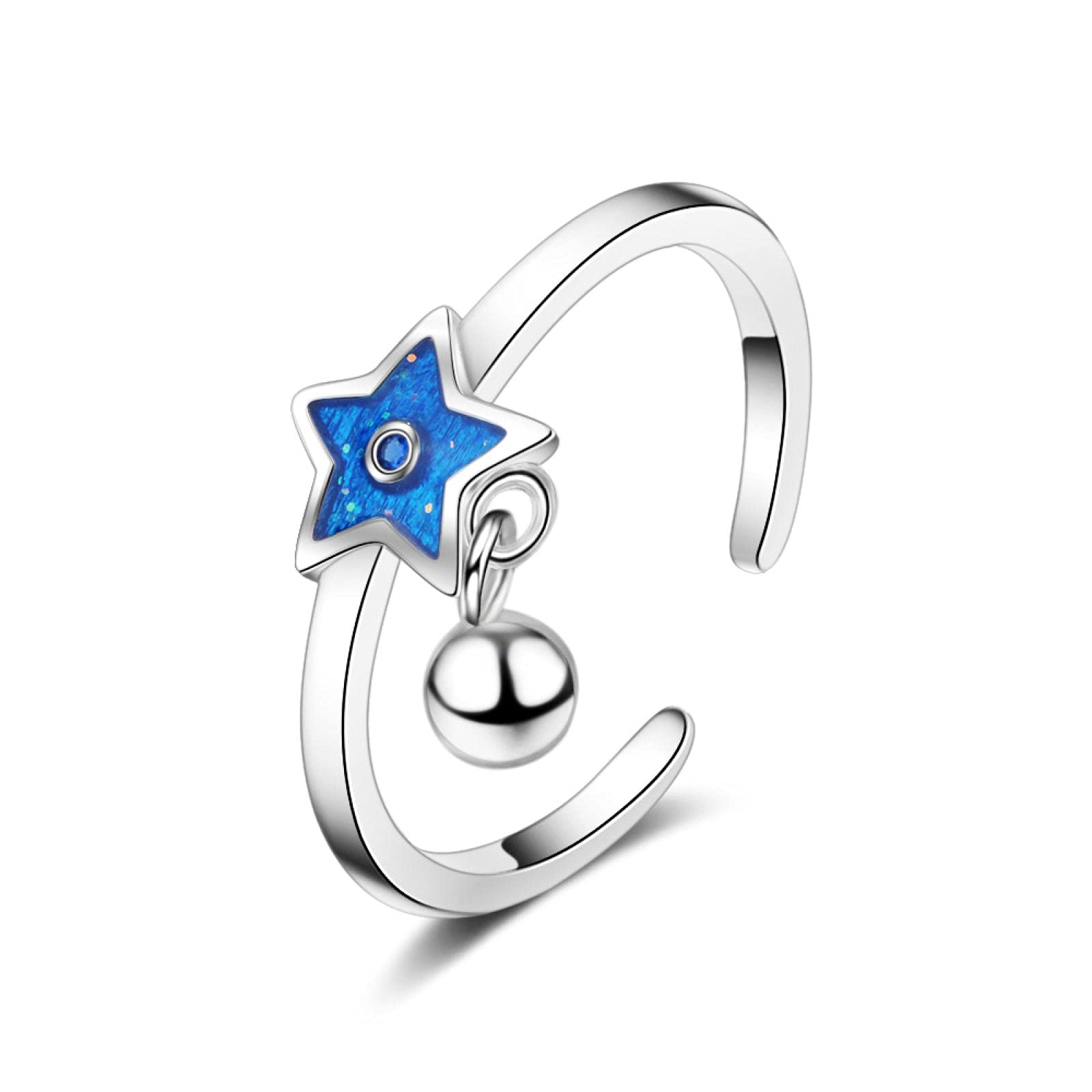 925 Sterling Silver Fashion Blue Star Adjustable Rings for Women & Girls - Perfect for Everyday Wear, Gifts & Special Occasions