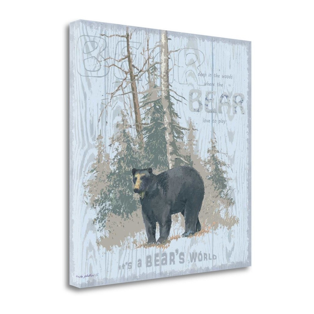 Bears World Gray by Anita Phillips - Fine Art Giclee Print on Gallery Wrap Canvas, Ready to Hang - Perfect for Living Room, Bedroom & Office Wall Decor