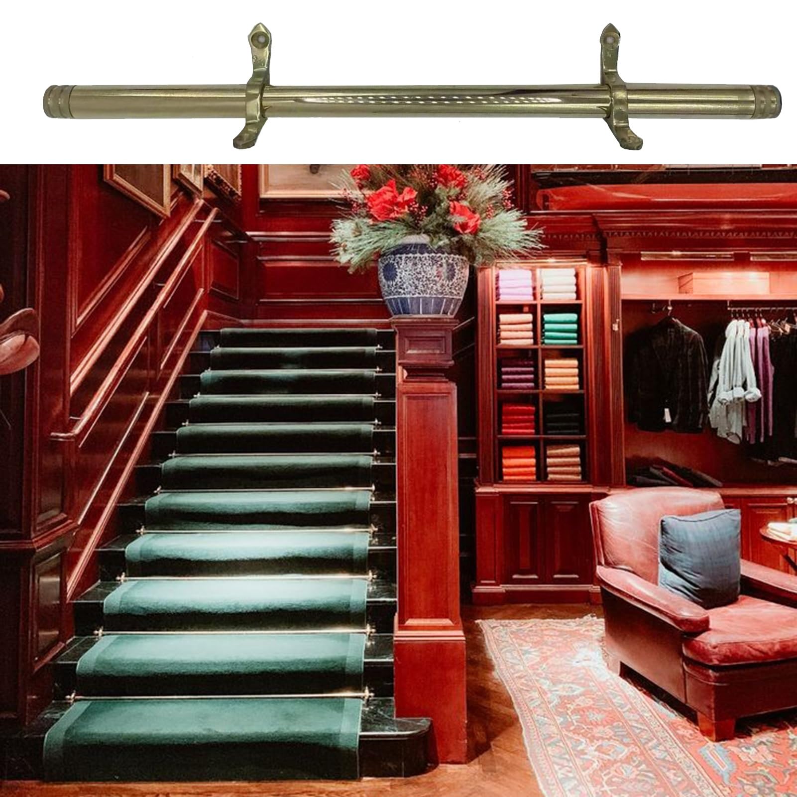 Premium Brass Stair Carpet Rods for Wooden Steps - Heavy Duty Safety Tubular Bar for Carpeted Stairs - Adjustable Stair Rods Set (70/80/90/100 cm) - Classic Home Decor for Stair Runners - Ideal for Living Room, Hallway & Staircase Safety (36 Inch, 1 Piece)