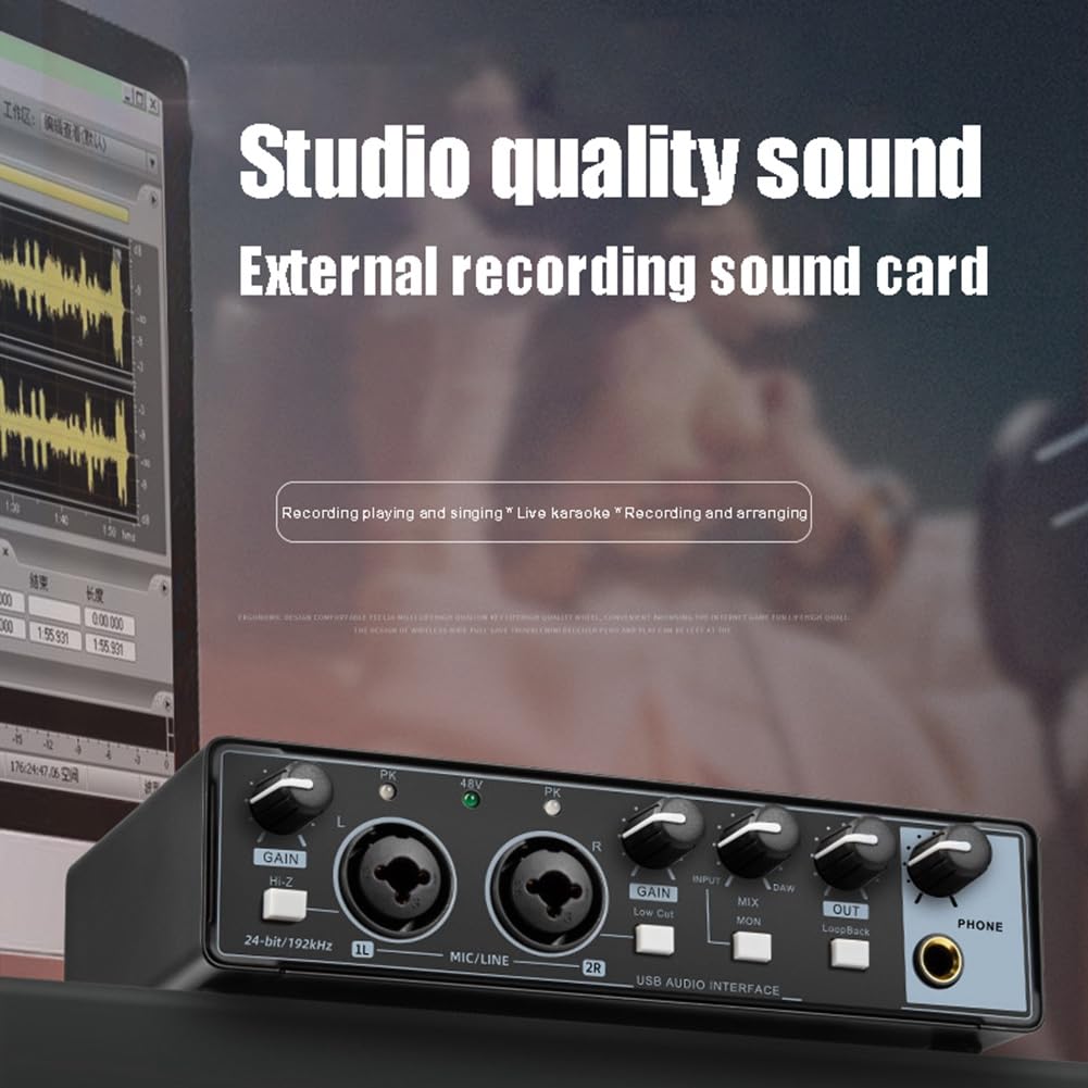 Professional USB Audio Interface Sound Card for Guitar Recording, Live Streaming & Studio - High-Quality Computer Audio Equipment for Musicians & Broadcasters - Perfect for Home Studios, Podcasting & Music Production