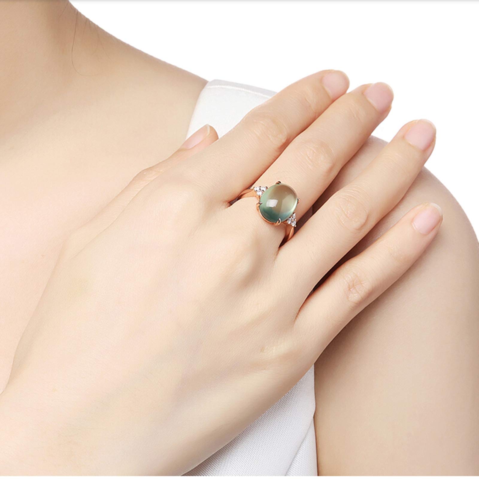 18K Rose Gold Prehnite Engagement Ring - 6.6ct Natural Green Oval Gemstone Promise Band for Women - Perfect for Weddings, Anniversaries & Romantic Gifts
