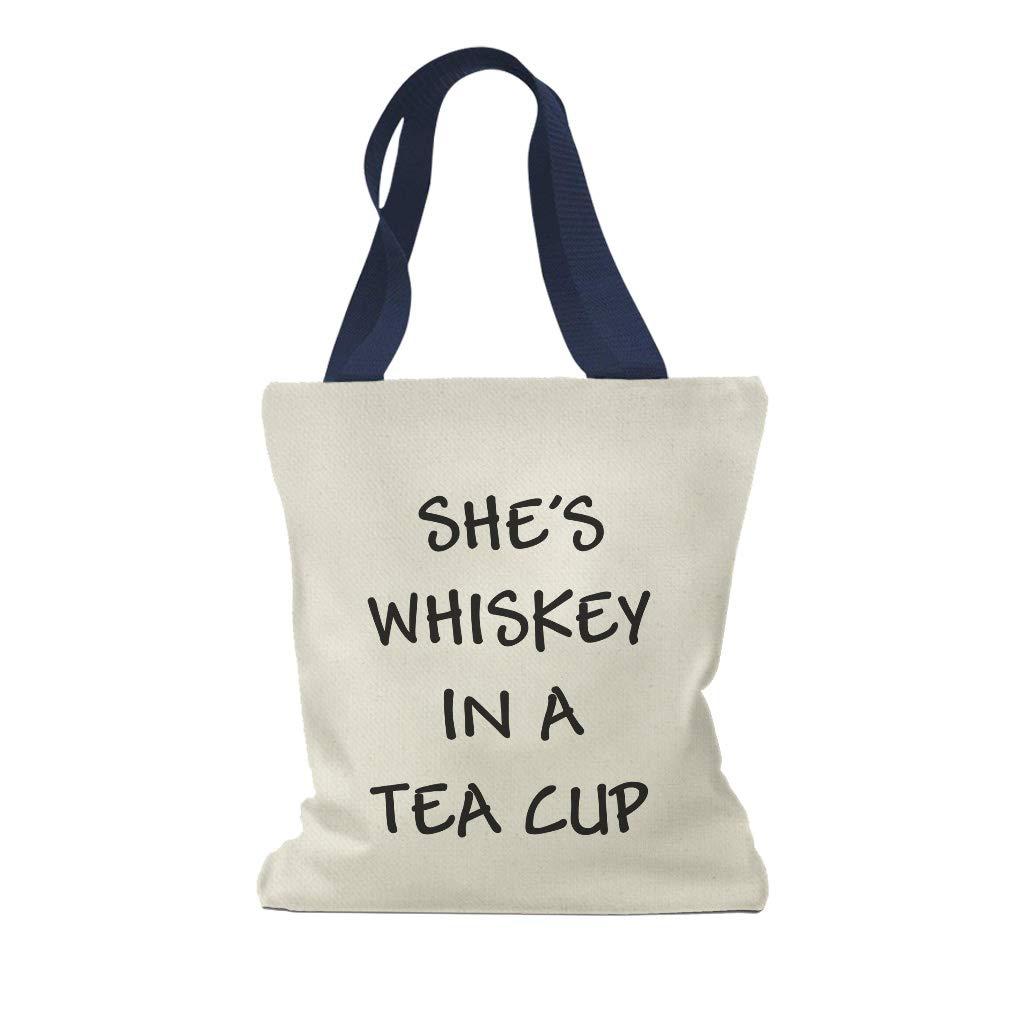 Custom Canvas Tote Bag - Whiskey in A Tea Cup Design Reusable Shopping & Beach Bag for Women (Navy Blue) - Perfect for Groceries, Beach Trips & Everyday Use