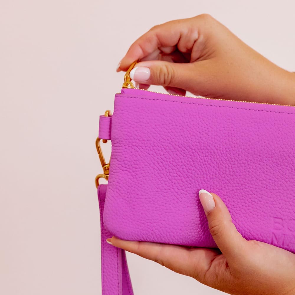 Premium Genuine Leather Phone Wallet Pouch with RFID Protection - Fuchsia Pink for Women | Slim Card Holder & Phone Case Combo | Perfect for Everyday Use, Travel, and Gift Giving