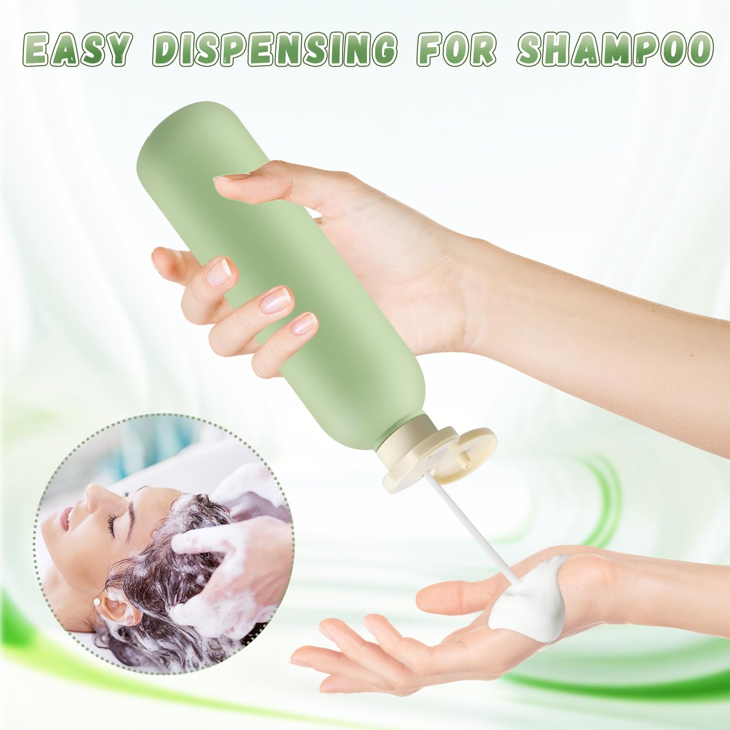 8.8 oz (260ml) Plastic Travel Shampoo Bottles - 9 Pack Green Refillable Squeeze Bottles with Flip Cap | Leak-Proof Lotion Containers for Cream, Toiletries & Conditioner | Includes Silicone Funnel | Perfect for Travel, Gym & Home Organization