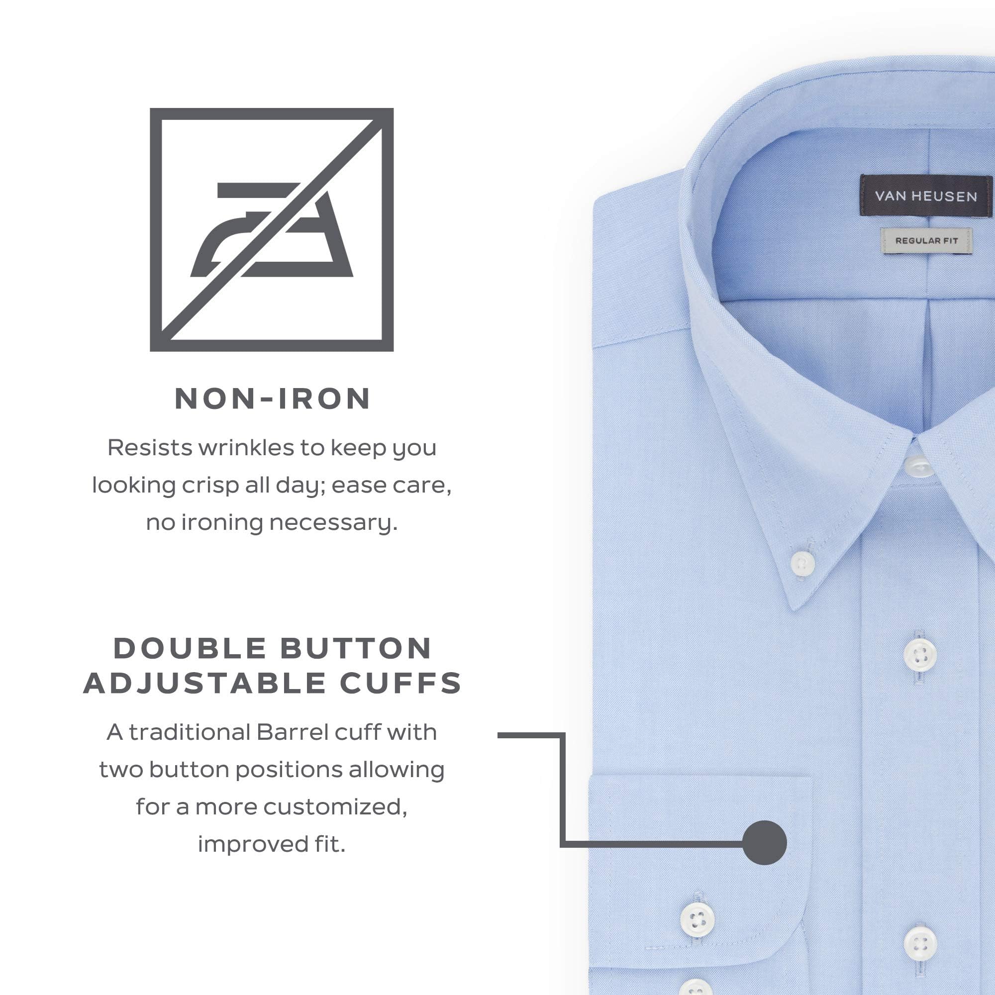 Van Heusen Men's Non-Iron Dress Shirt | Regular Fit Solid Oxford Button Down Shirt | Business Formal & Office Wear
