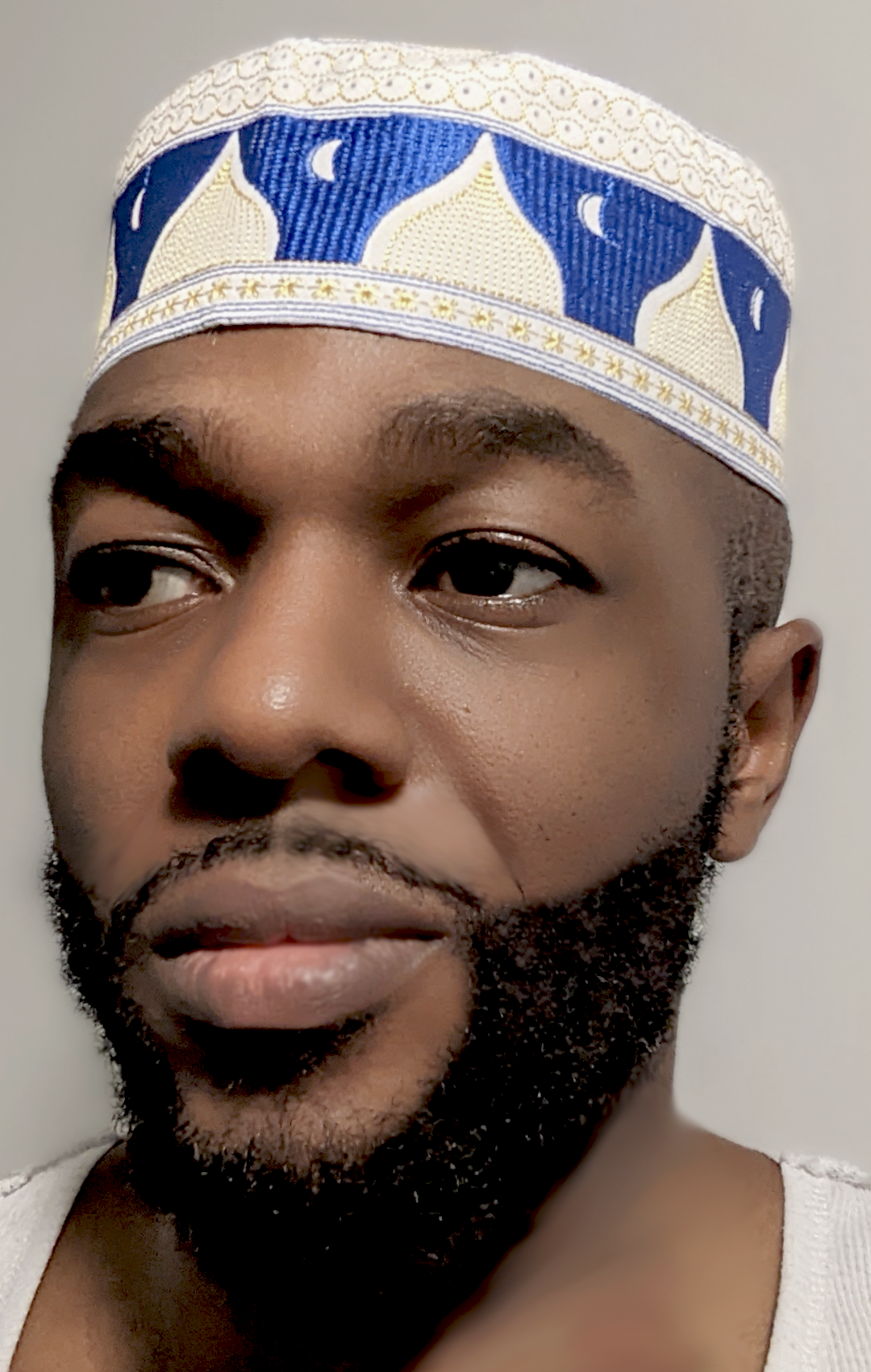 Stylish Off White Gold and Blue African Kofia Hat DPHK104 - Perfect for Weddings, Cultural Events & Fashion Accessories