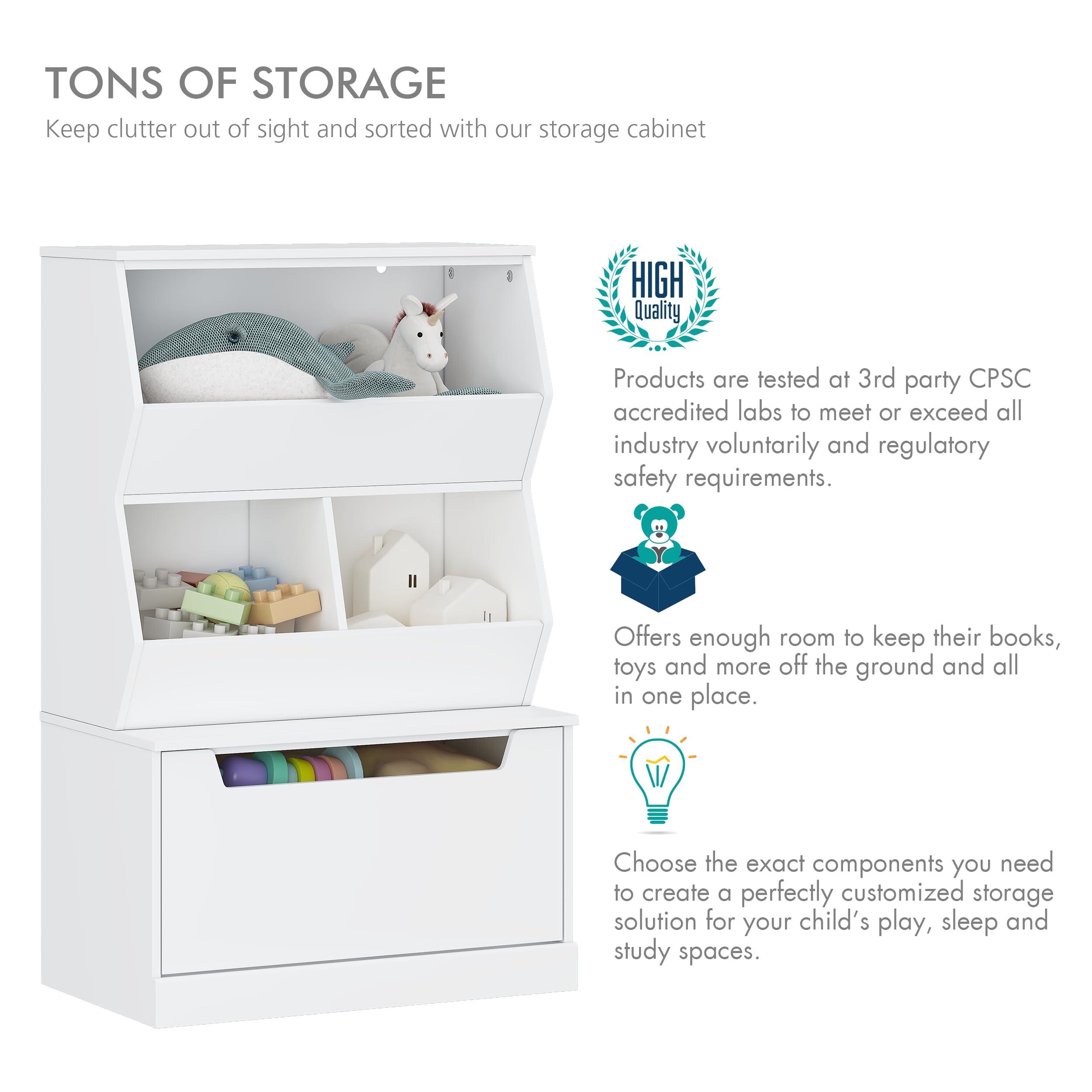 UTEX Kids Toy Storage Cabinet with Drawers and Cubbies - Organizer for Playroom, Classroom, Nursery - White - Perfect for Organizing Toys, Books, and Art Supplies in Kids Rooms