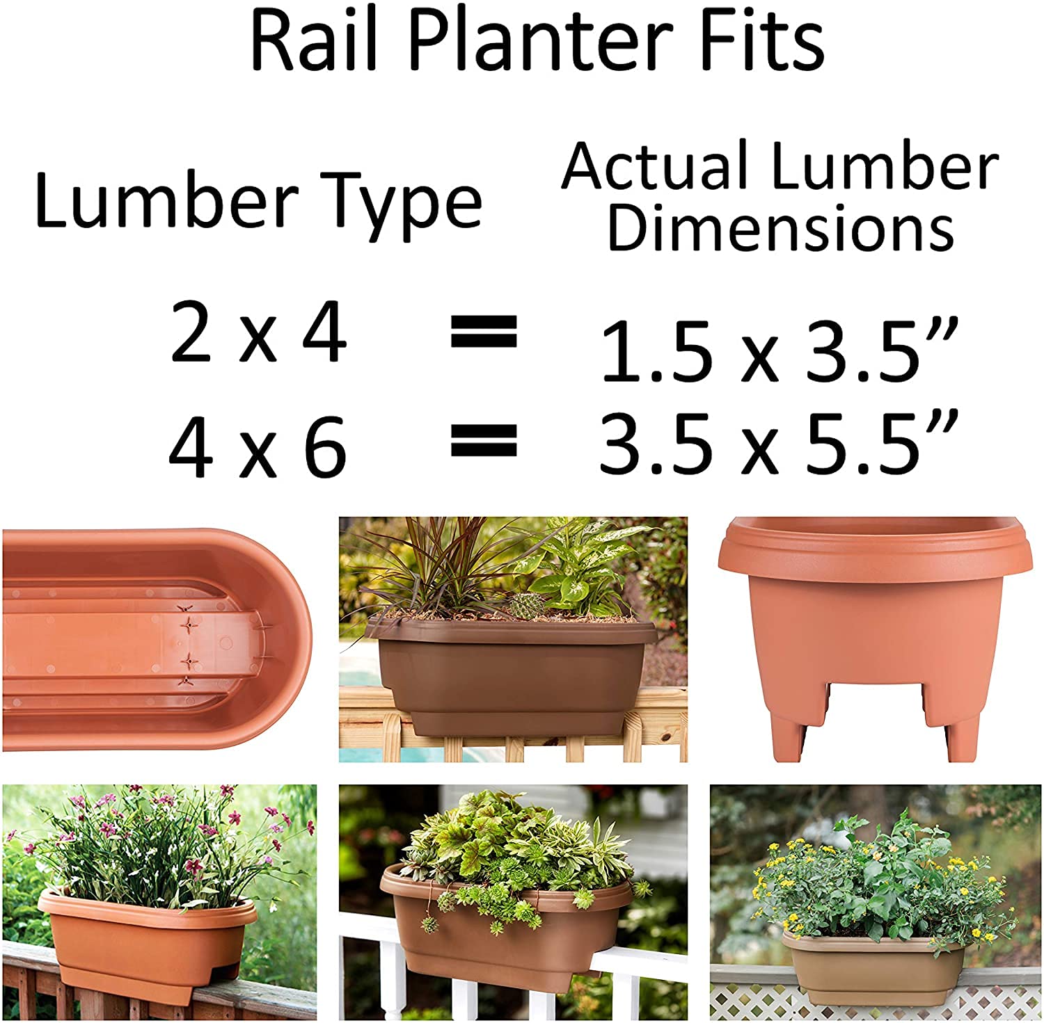 Bloem 24-Inch Deck Balcony Rail Planter Box - Chocolate Brown (Set of 4) - Perfect for Outdoor Gardens, Patios & Apartment Balconies