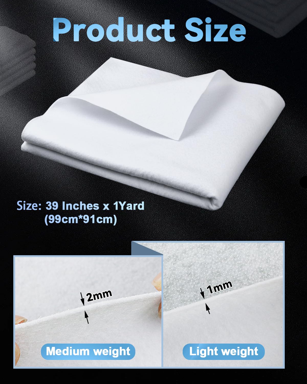 PLANTIONAL Lightweight Iron-On Fusible Fleece Interfacing - One-Sided Loft, White, 39