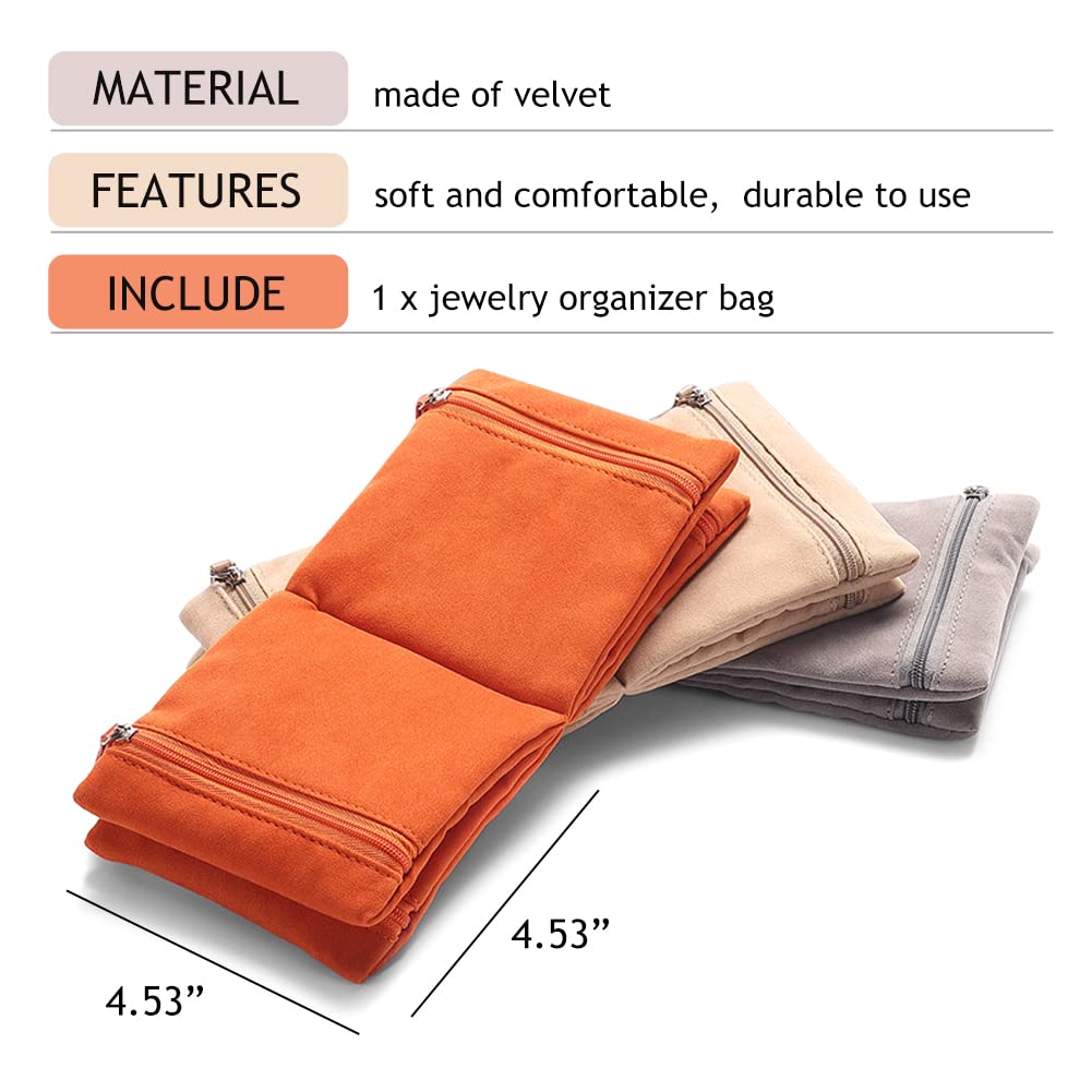 Zippered Jewelry Organizer Bag for Women - Foldable Travel Jewelry Display Pouch with Storage for Necklaces, Earrings, Rings & Bracelets | Perfect for Travel, Home Organization & Gift Giving (Orange)