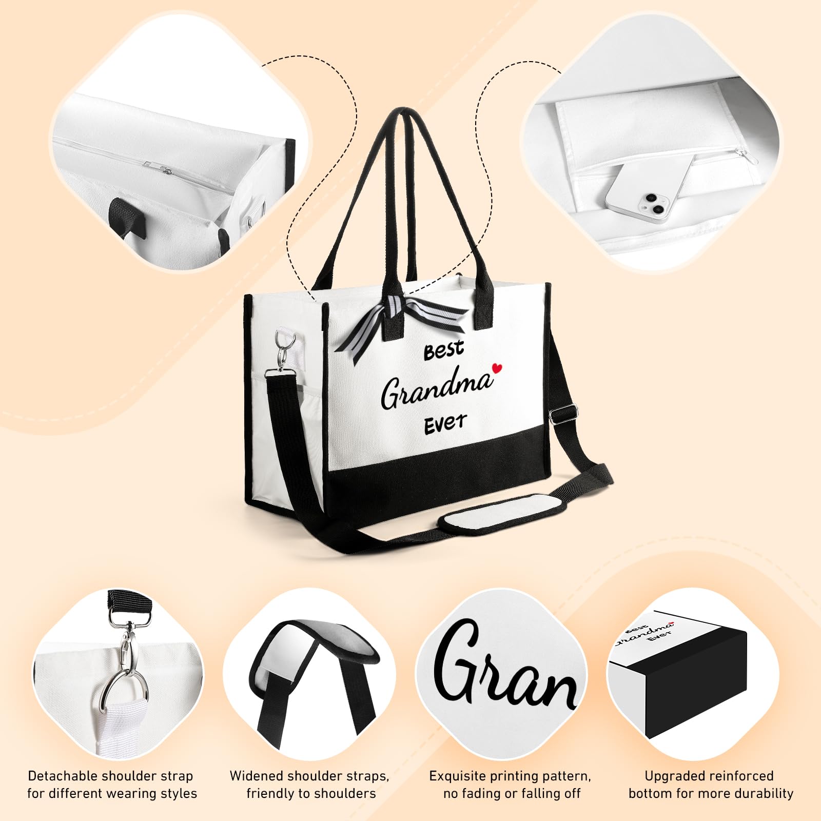 TRSODD Best Friend Birthday Gifts for Women - Personalized Canvas Tote Bag with Zipper Pocket & Shoulder Strap | Unique Sister Christmas Gift Ideas | Perfect for Beach Trips, Overnight Stays & Makeup Storage | Includes Gift Box & Card