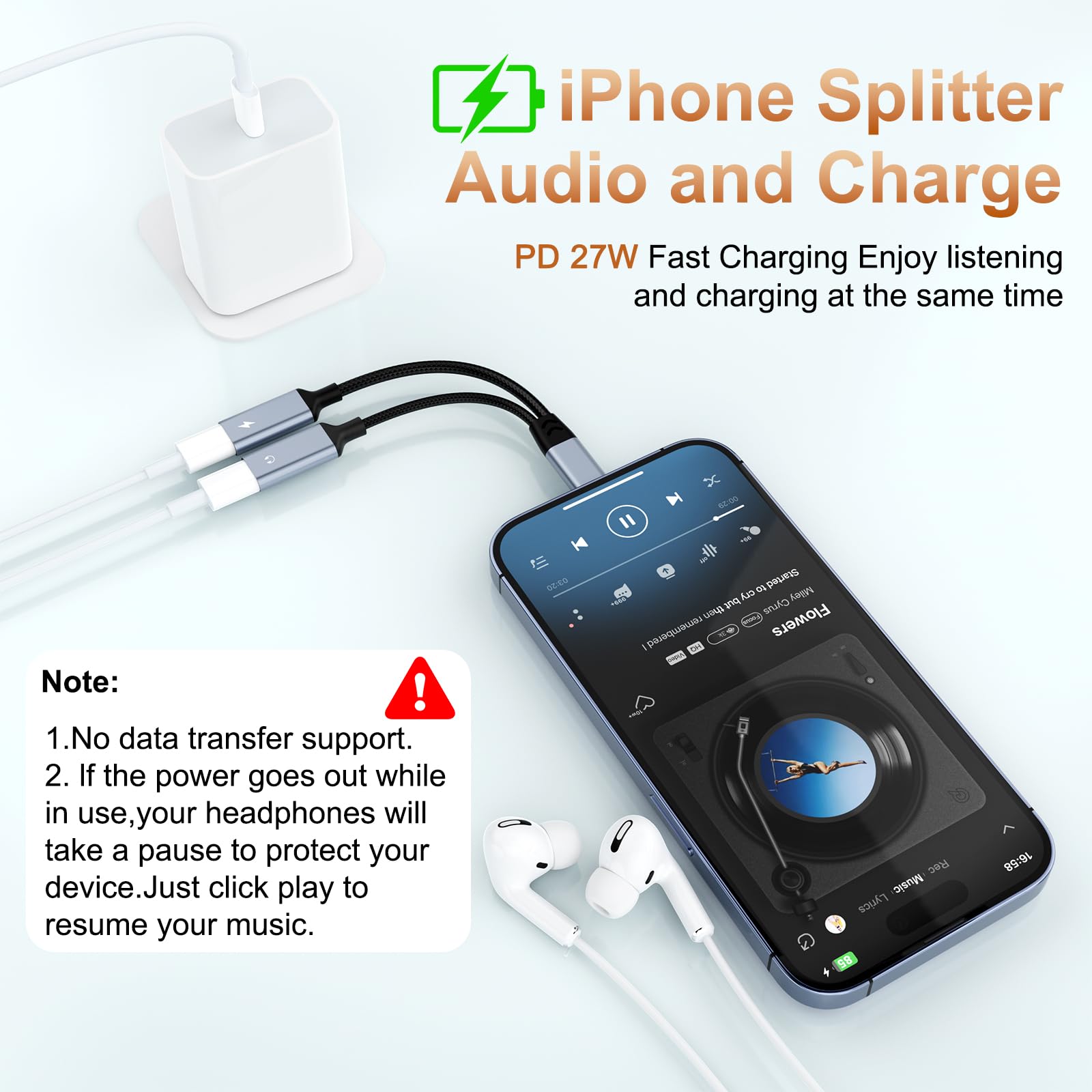 iPhone Lightning Splitter Adapter - Dual Charging & Audio Port for iPhone 14/13/12/11/X/8/7/6 & iPad | 2-in-1 Charger & Headphone Dongle | Perfect for Gaming, Music & Charging Simultaneously