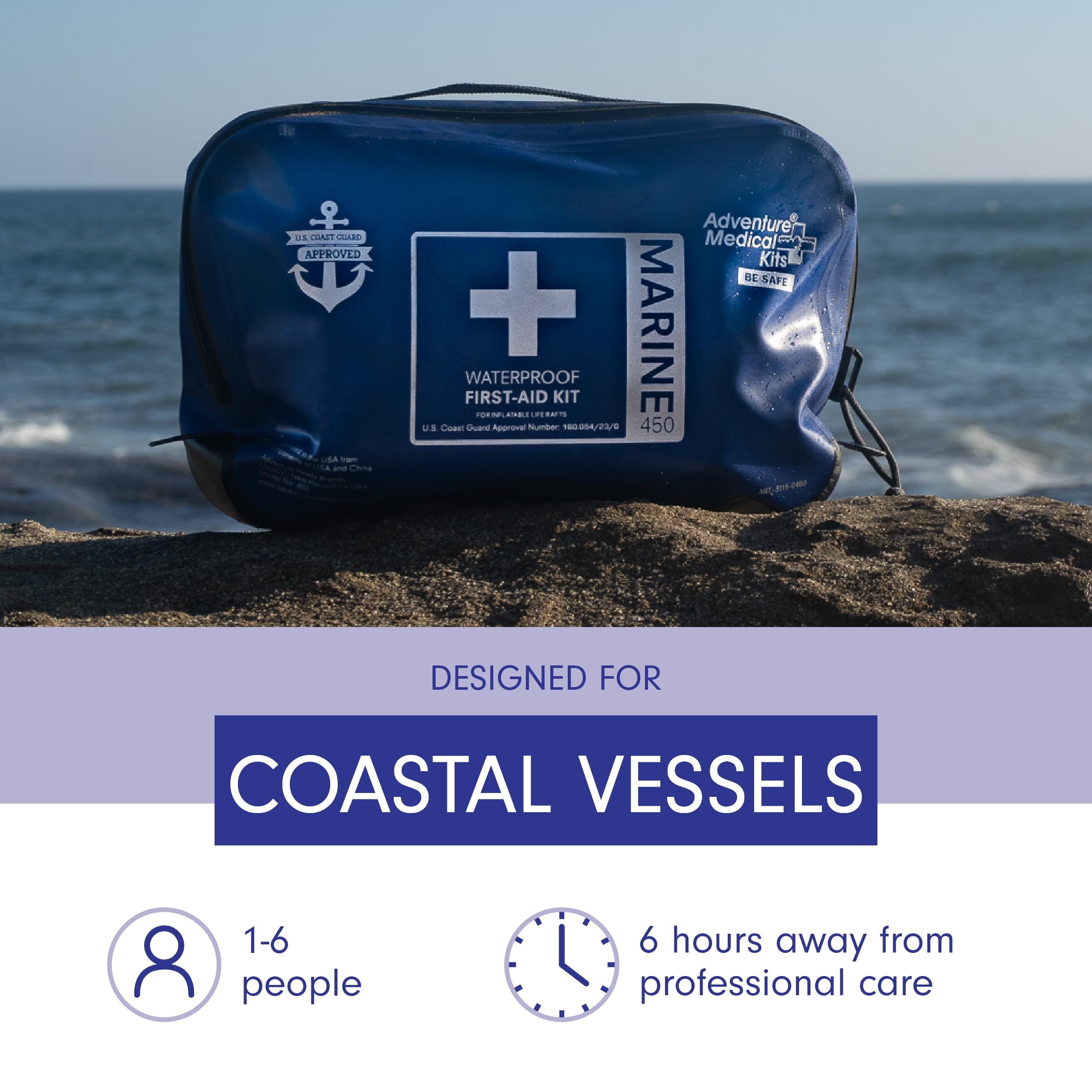 Adventure Medical Kits Marine Series First Aid Kit for Boats - 450 Pieces Emergency Medical Supplies for 6 People (6 Hours Care) | Includes Bandages, Medicines, Guide Book | Perfect for Sailing, Fishing & Water Sports Safety