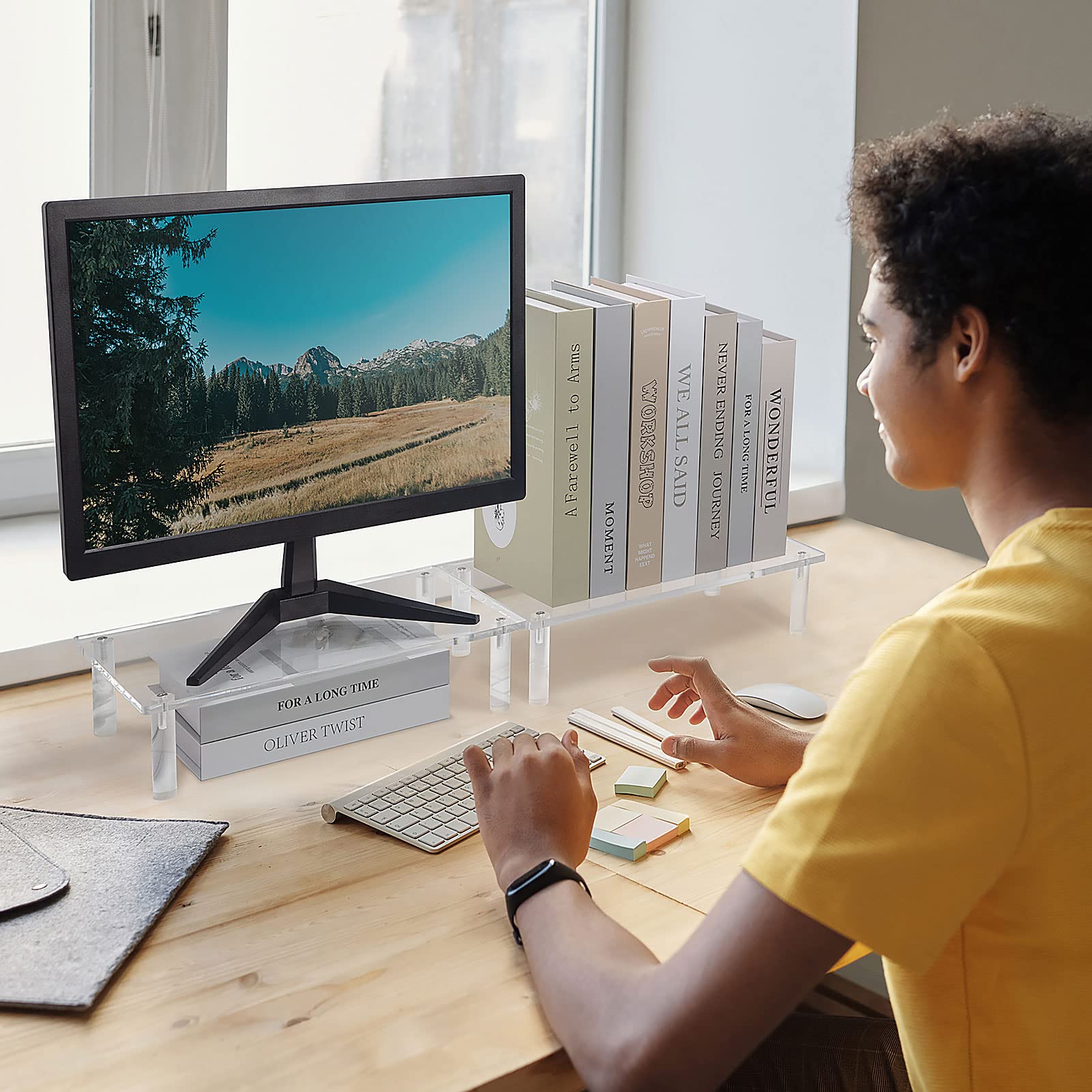 Sumerflos Clear Acrylic Monitor Stand - Adjustable Laptop Riser with Anti-Slip Pads for Home Office, Ergonomic Computer Stand for MacBook, iMac & PC - Space Saving Desk Organizer for Better Posture & Workspace Efficiency