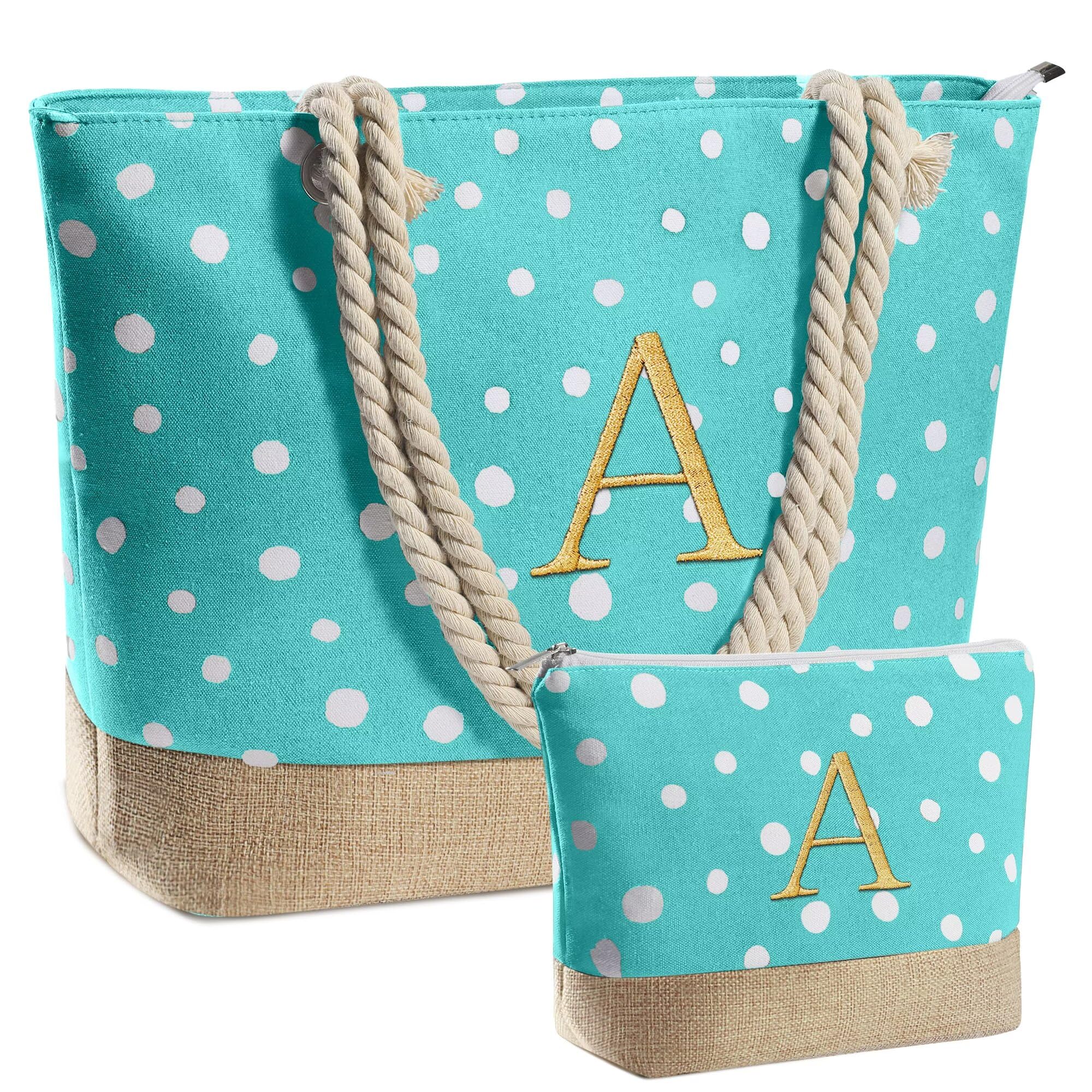 YOOLIFE Personalized Christmas & Birthday Gifts for Women - Custom Travel Tote Bag & Makeup Pouch Set for Mom, Friend - Perfect for Beach Vacations, Spa Days & Daily Essentials Organization