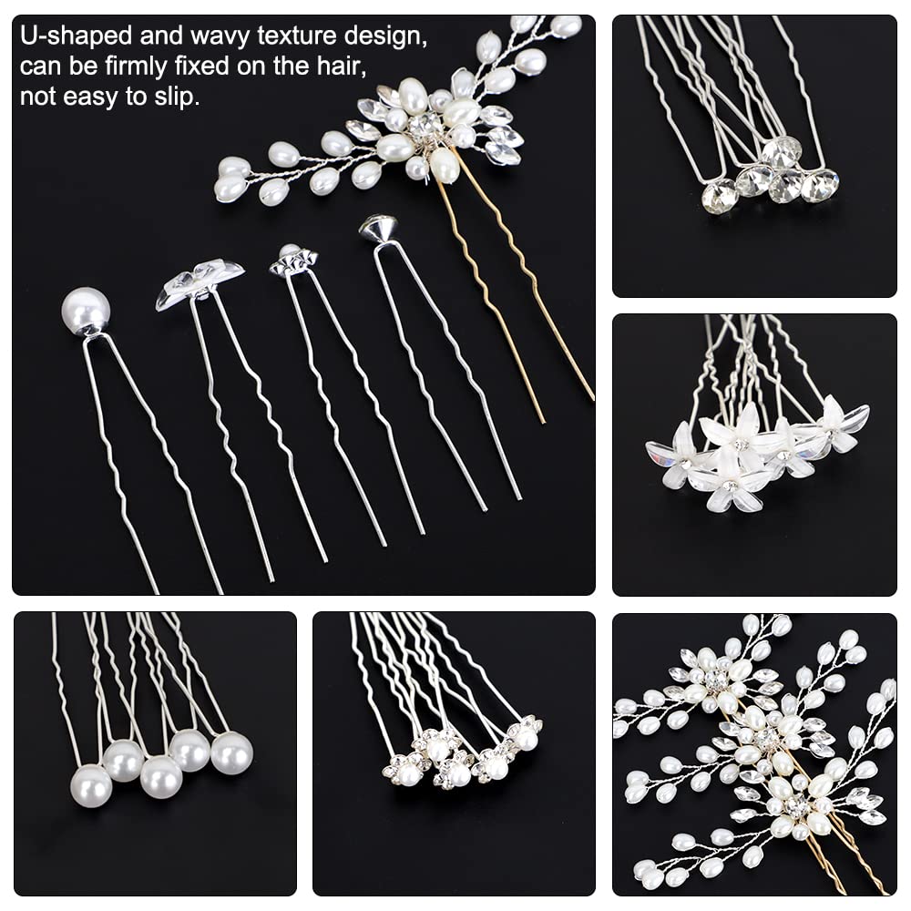 23Pcs Wedding Hair Pins Set - FHDUSRYO Bridal Pearl Rhinestone Hair Clips, U-Shaped Crystal Flower Hair Accessories for Brides, Bridesmaids, Women & Girls | Perfect for Weddings, Prom, Parties & Special Occasions