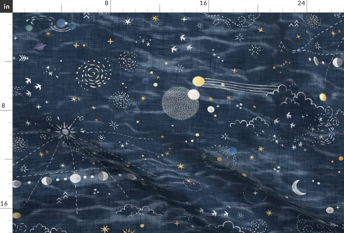Stargazer Astronomy Constellation Planets Moon Stars Clouds Shibori Printed Velvet Upholstery Fabric - Fat Quarter for Home Decor, Apparel & DIY Projects | Perfect for Curtains, Pillows, Quilting & Fashion Design