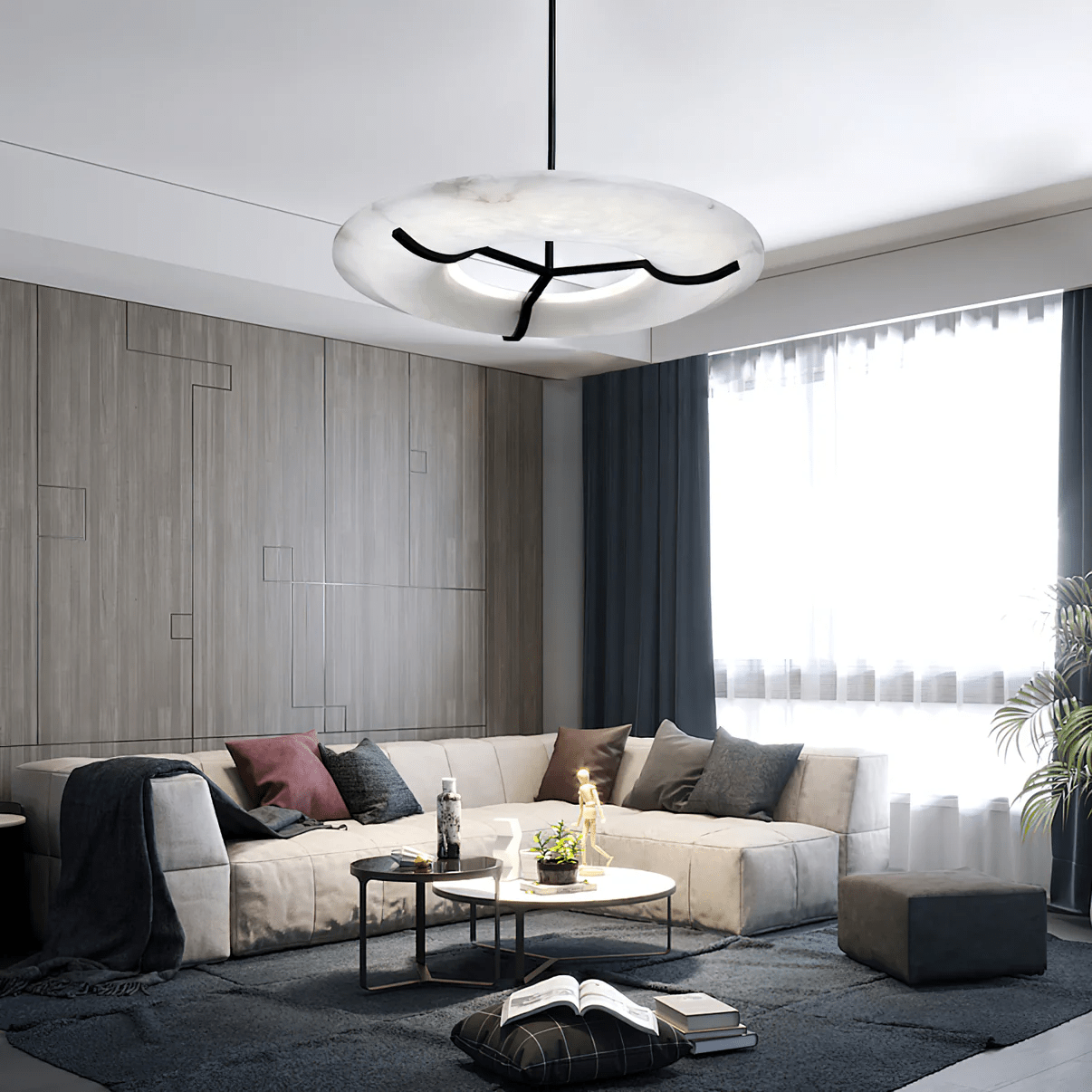 Handcrafted Alabaster Pendant Light - Modern Minimalist Ceiling Fixture for Dining Room, Kitchen Island & Bedroom Lighting