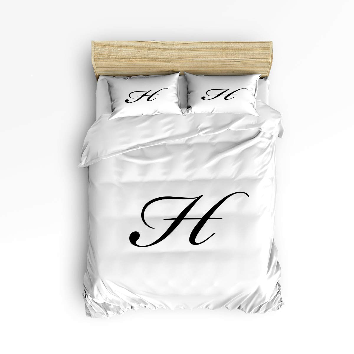 Pink Sky Twin Size Kids Duvet Cover Set - Cute 4-Piece Bedding for Girls & Boys, Simple Letter H Black White Design - Includes 1 Flat Sheet, 1 Duvet Cover & 2 Pillowcases - Perfect for Kids' Bedrooms, Sleepovers & Nursery Decor