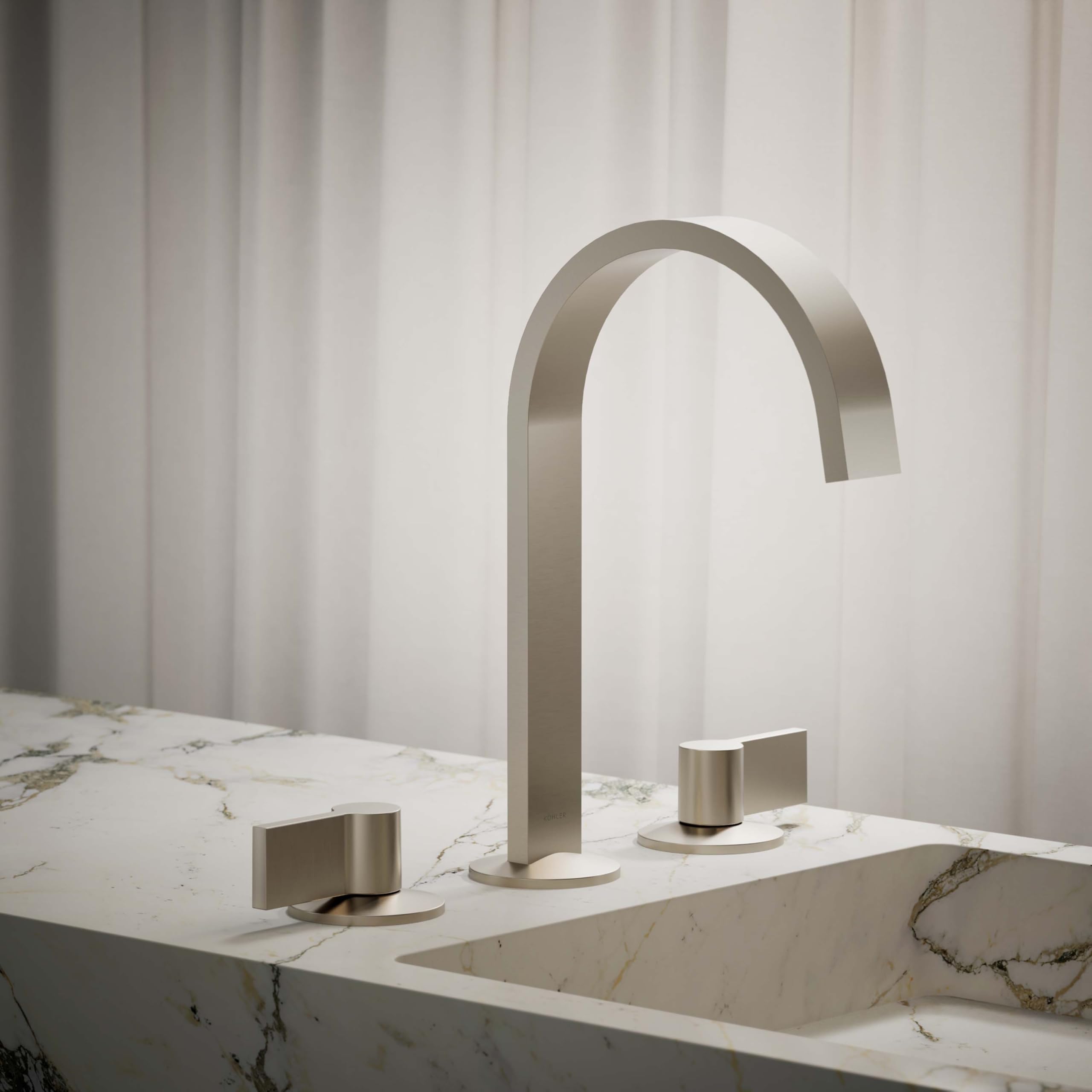 Kohler Ribbon Design Bathroom Sink Faucet - Modern Waterfall Spout for Vanity & Powder Room Sink (Brushed Nickel Finish) - Perfect for Home Renovation & Luxury Bathroom Upgrade