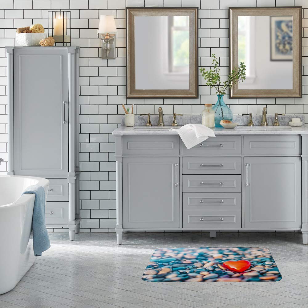 Non-Slip Valentine's Day Heart-Shaped Bath Mat - Soft Memory Foam Bathroom Rug with Quick-Dry Technology, 36