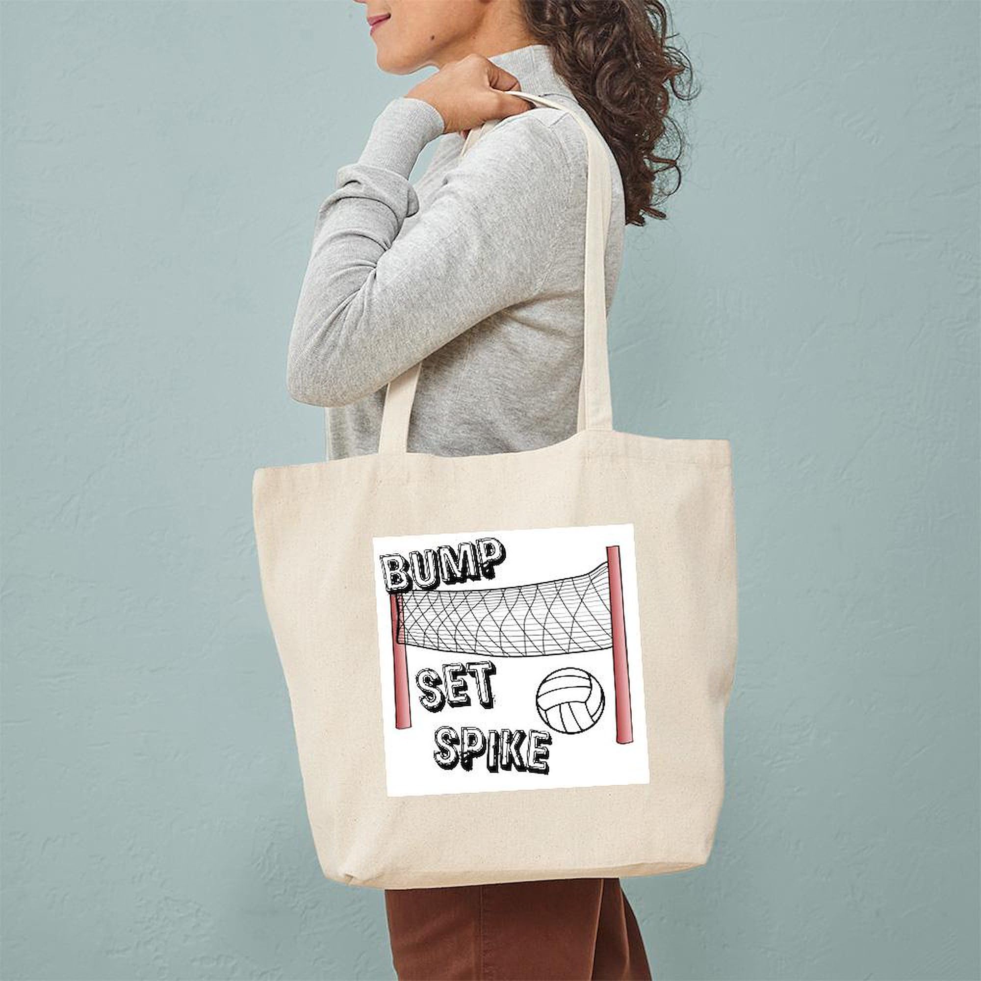 Bump Set Spike Tote Bag - Natural Canvas Reusable Shopping Bag for Volleyball Players & Fans | Perfect for Gym, Beach & Groceries