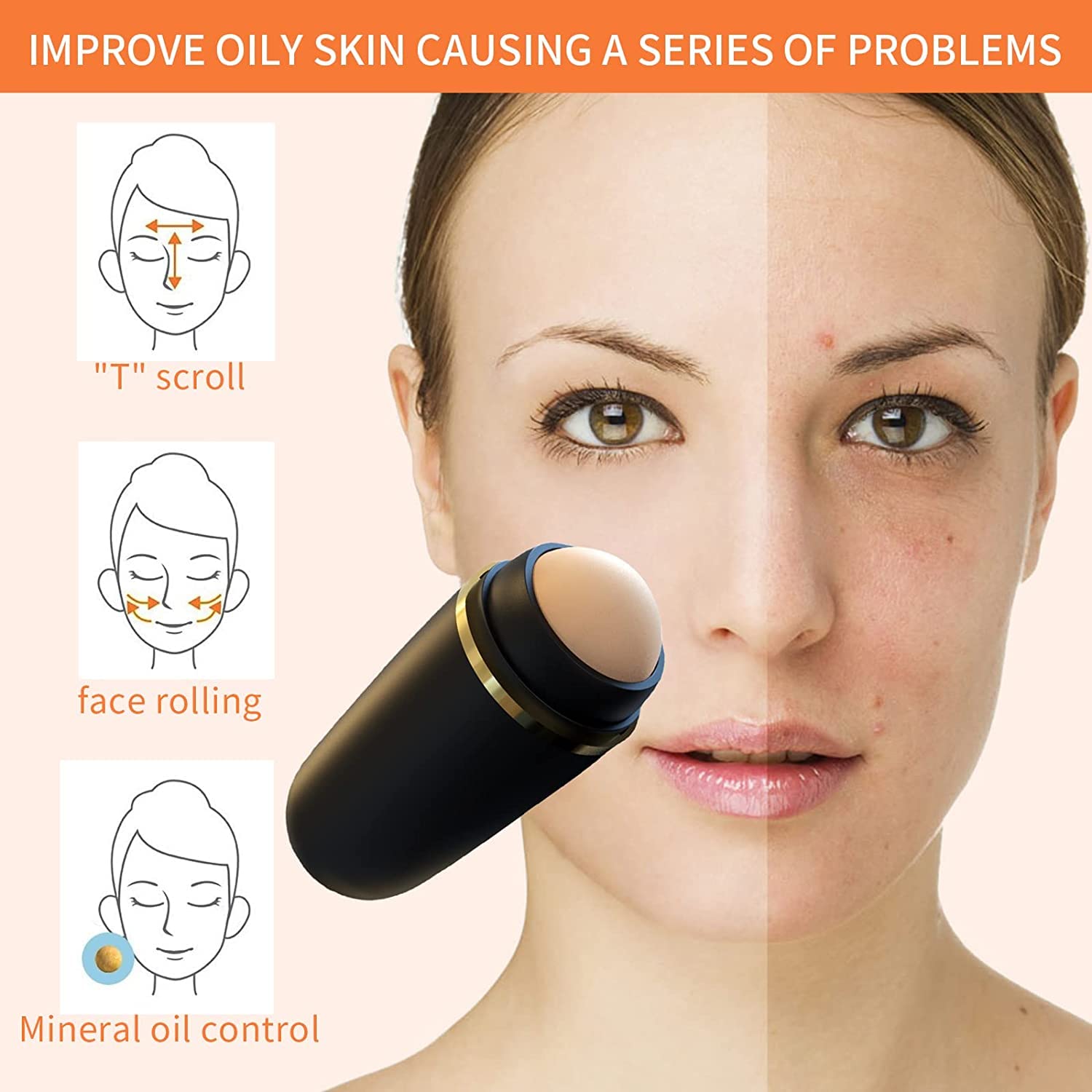 Scizor Volcanic Stone Oil Absorbing Face Roller - Reusable Oil Control Skincare Tool for Oily Skin | Makeup-Friendly Oil Absorber Roller | Perfect for On-the-Go Shine Control & Touch-Ups