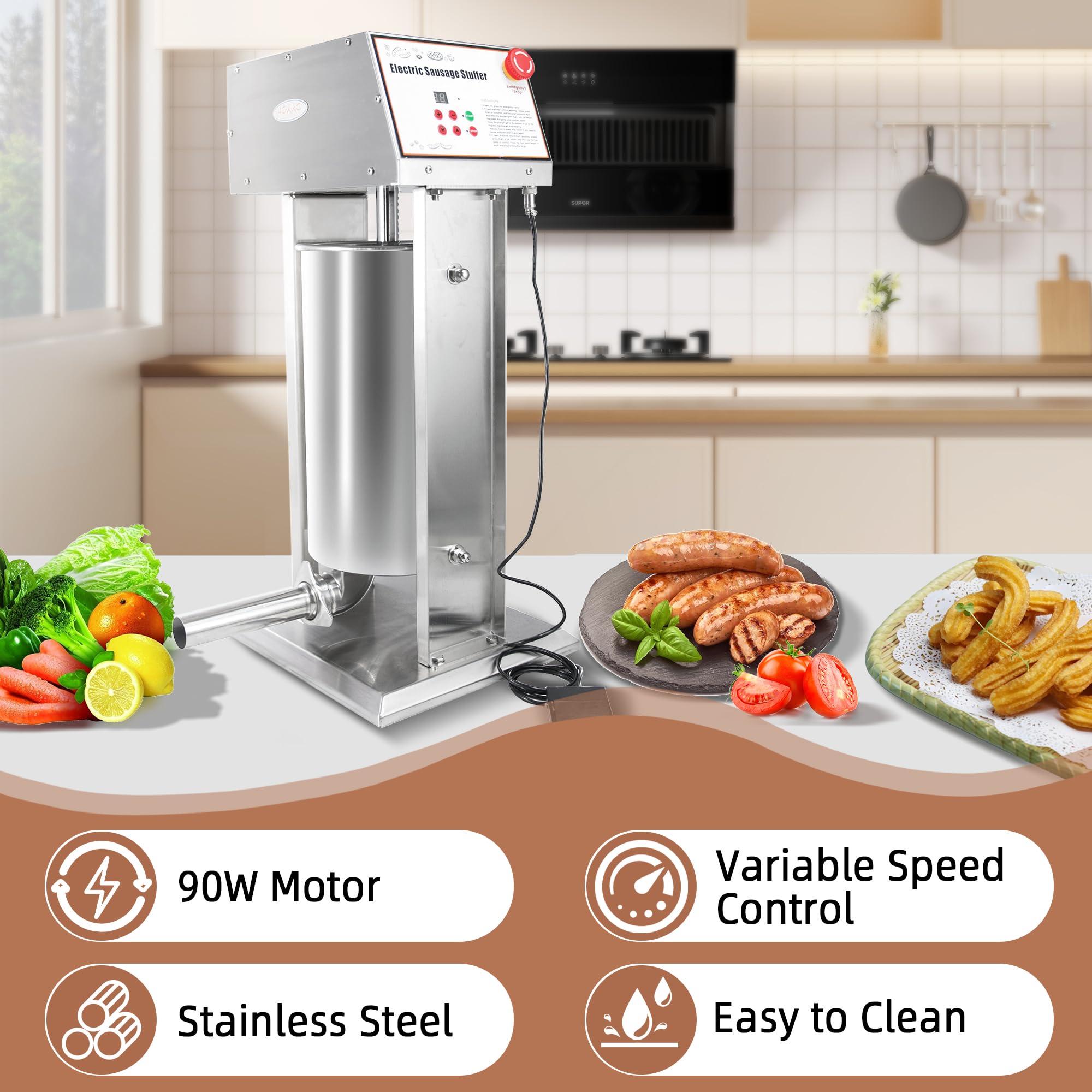 Commercial 22LB Stainless Steel Electric Sausage Stuffer - Vertical Sausage Filling Machine for Home Butchering, Deli & Meat Processing - Perfect for Sausage Making, Jerky, and Ground Meat Stuffing