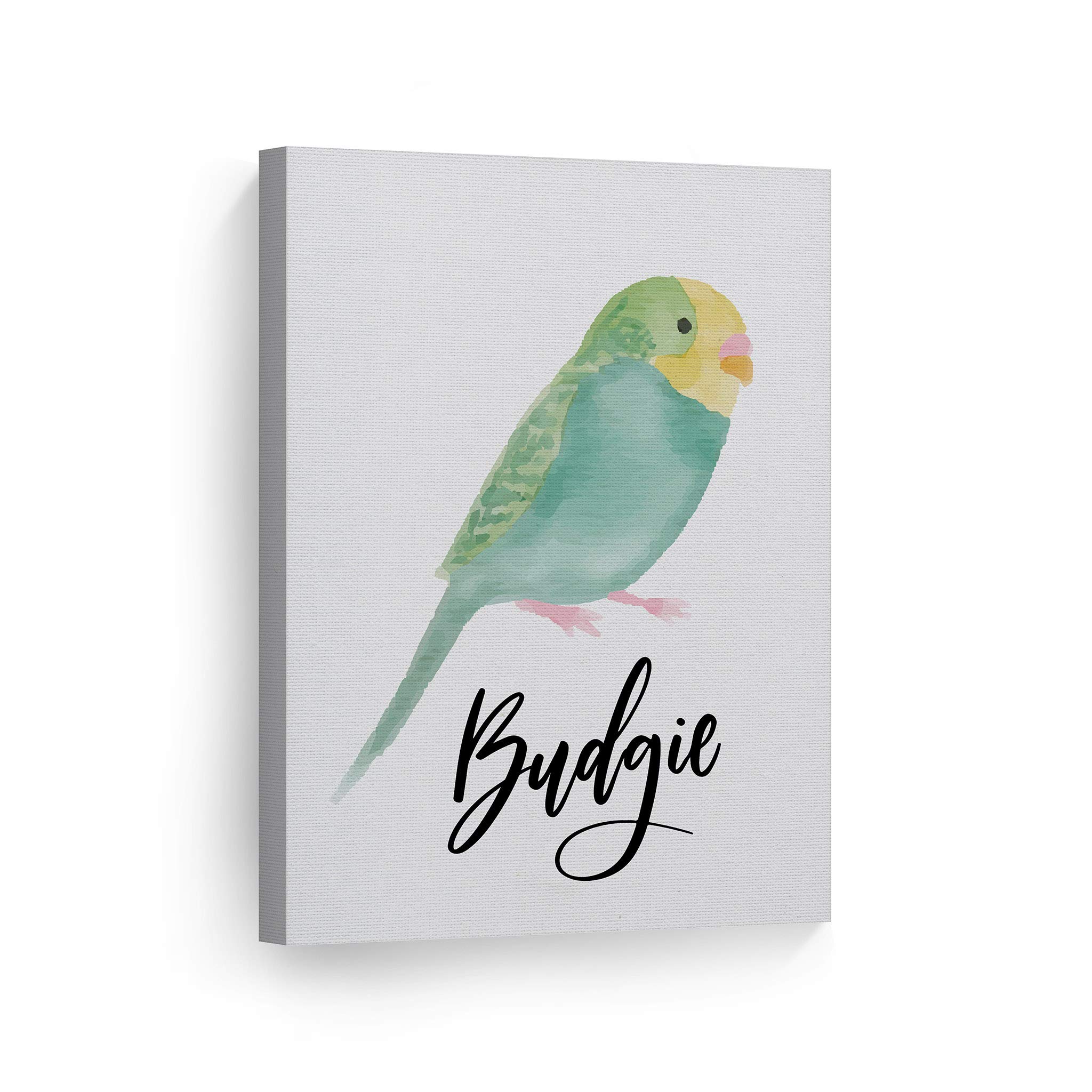 Cute Budgie Watercolor Painting Canvas Print - 12x8 Inch Kids Room Decor, Nursery Wall Art, Ready to Hang - Handmade in USA | Perfect for Baby Rooms, Playrooms & Children's Bedrooms