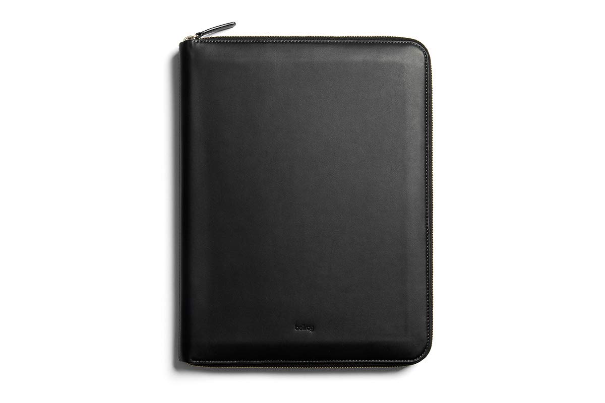 Bellroy Work Folio A4 - Premium Leather Portfolio with Zipper Closure | Organizer for A4 Notebooks, Pens, Phone, Cards & Accessories | Professional Business Document Holder for Office, Meetings & Travel - Black