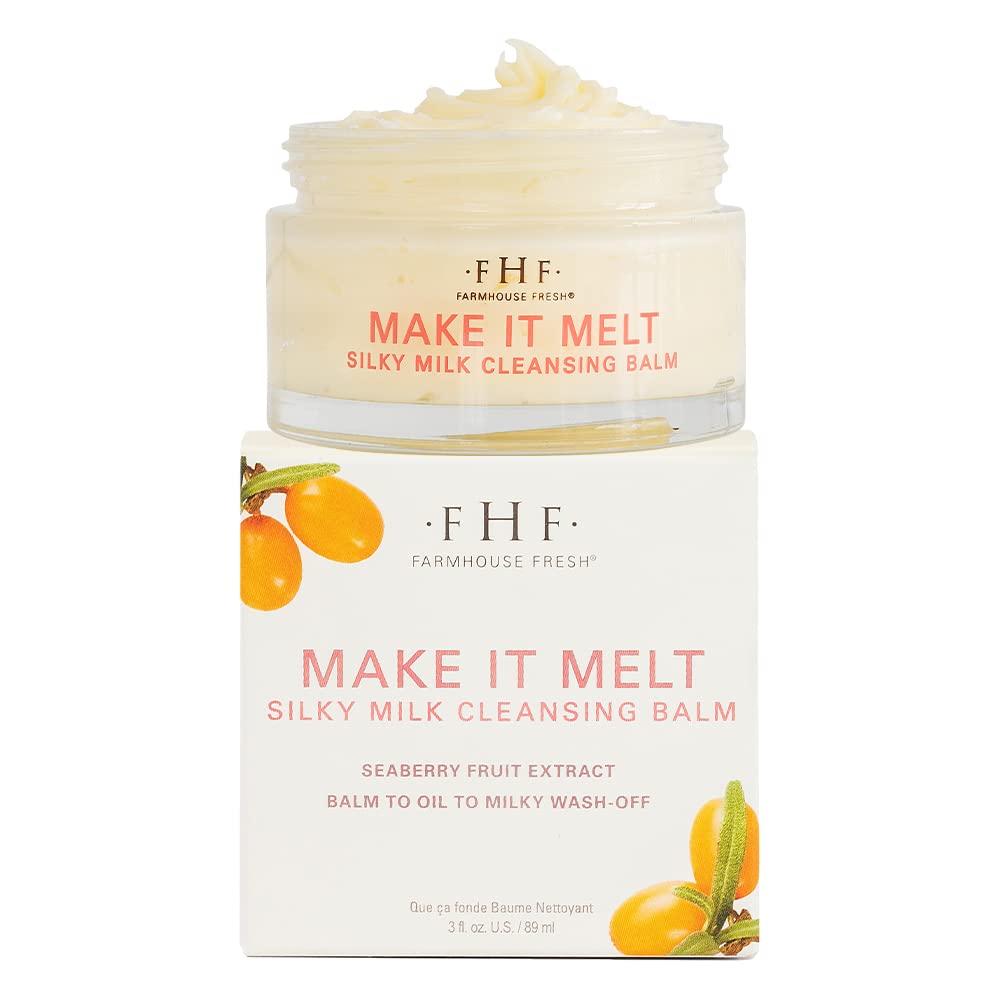 FarmHouse Fresh Vitamin C Cleansing Balm - Makeup Remover & Silky Milk Face Wash (3 Fl Oz Travel Size) | Gentle Skincare for Dry & Sensitive Skin, Perfect for Travel & Daily Makeup Removal