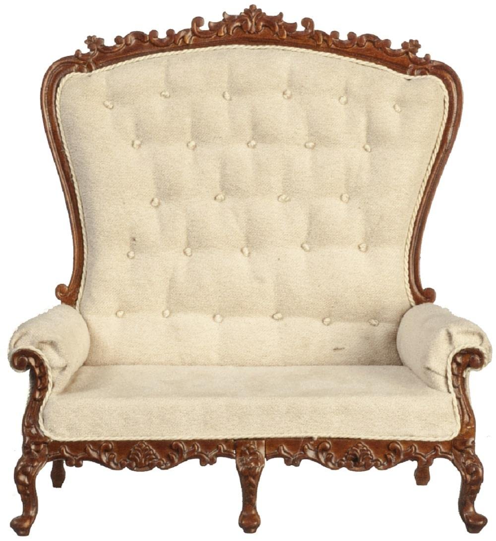 Melody Jane Dollhouse Furniture - High Back Cream Sofa Settee, Louis XV Rococo Baroque Style JBM Miniature Dollhouse Decor for Collectors & Kids Play